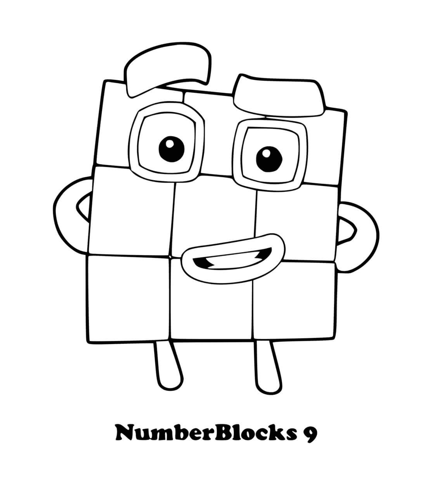 Numberblocks number 9, a square with eyes 