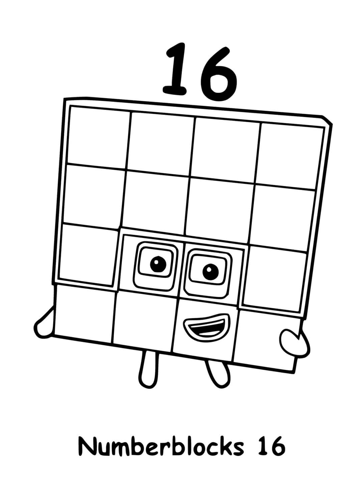  Numberblocks número 16, al cuadrado con cuadrados 