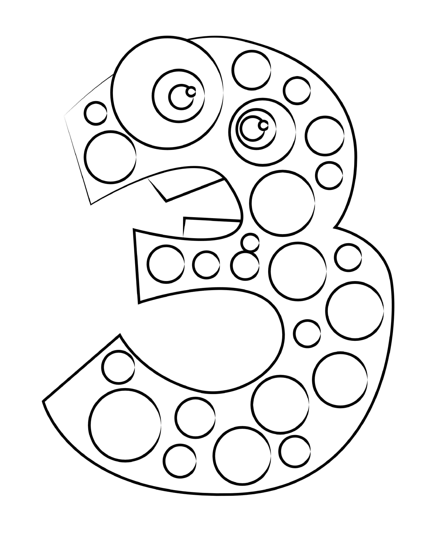  Número tres compuesto de círculos 