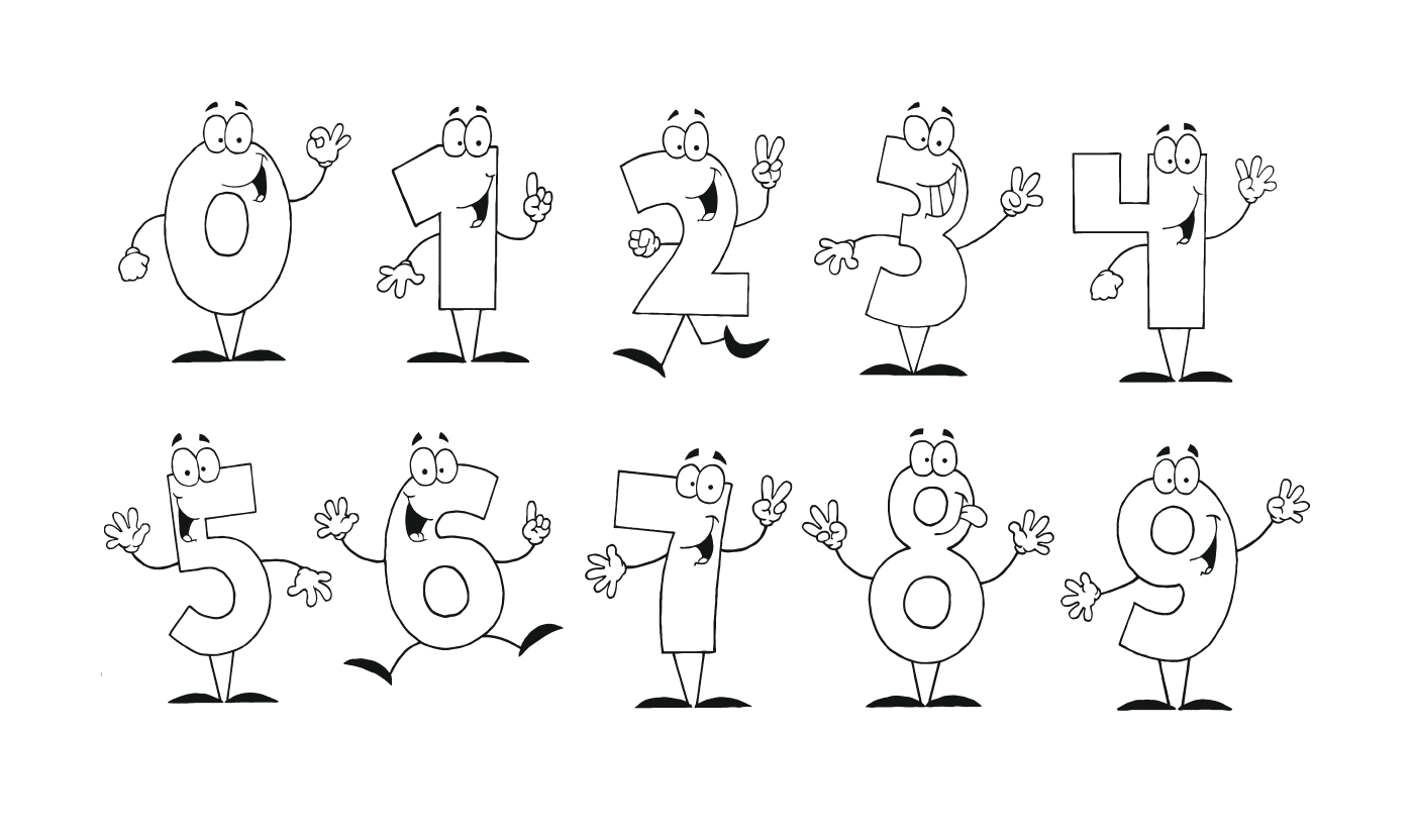 Números de cero a nueve dibujados de una manera divertida