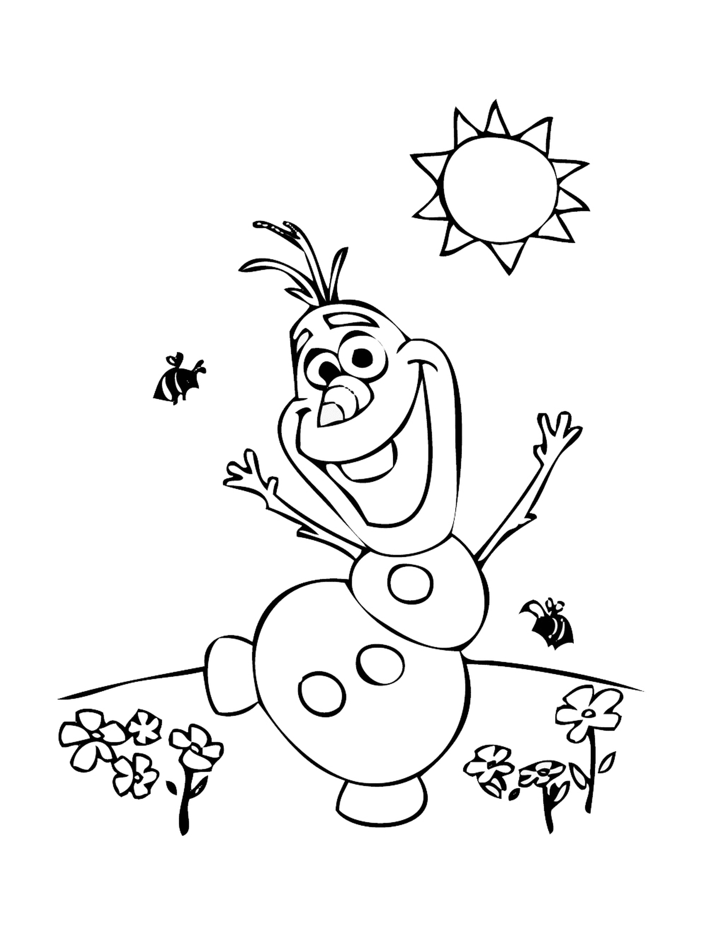  Olaf in der Sonne mit Blumen und Bienen 
