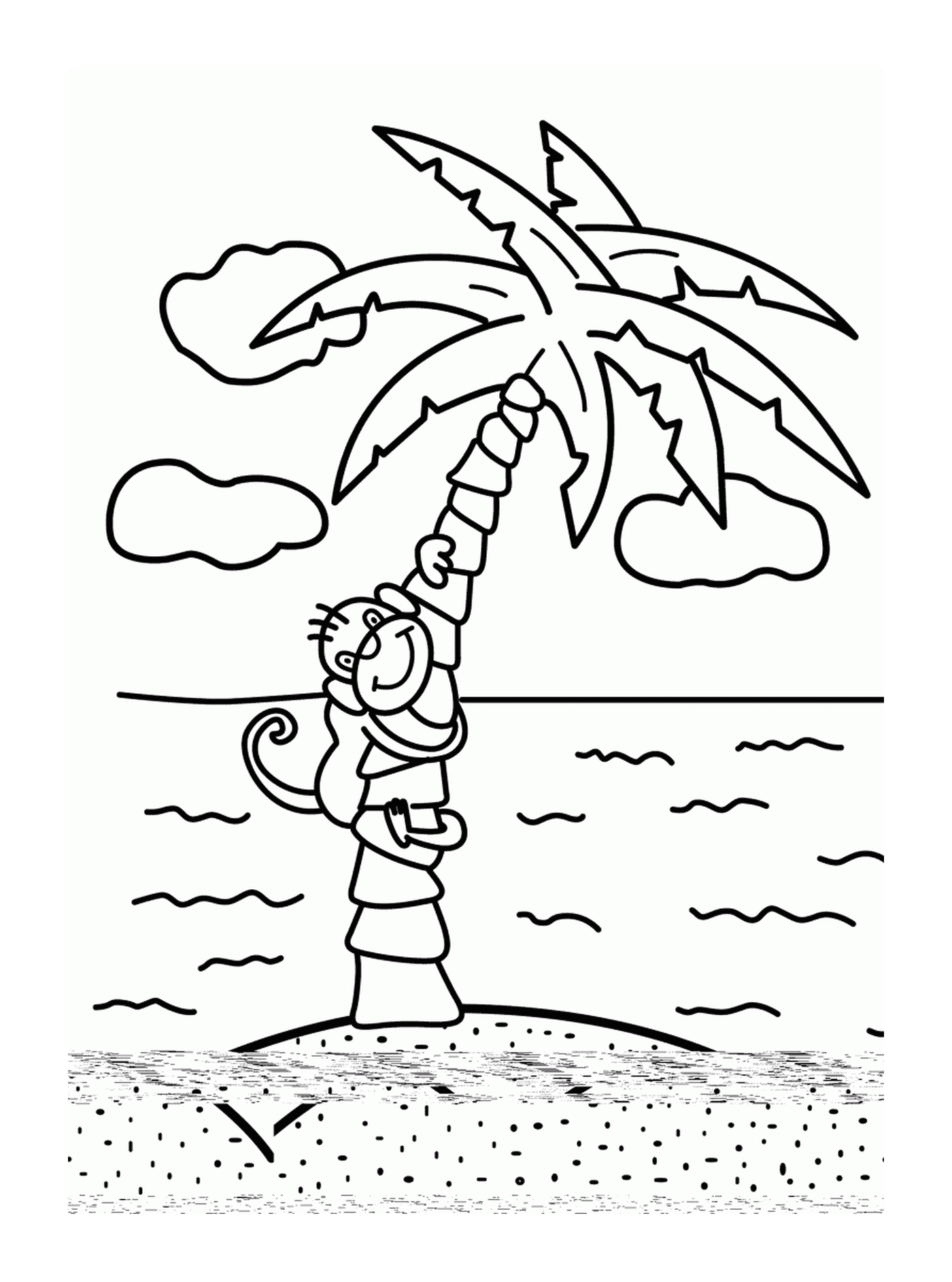  Пальмовое дерево с обезьяной и пляжем 