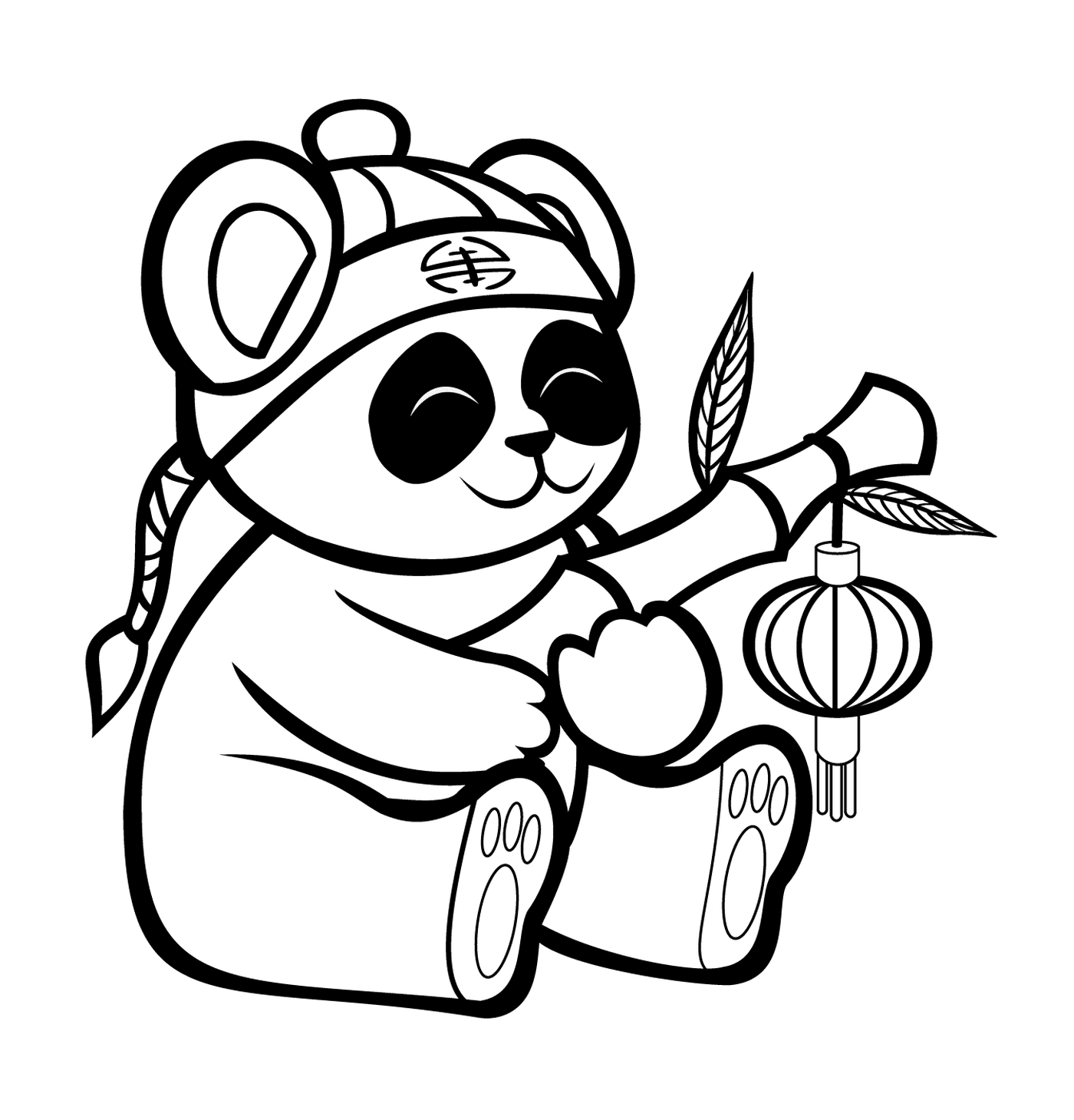  Panda lindo con linterna de bambú 