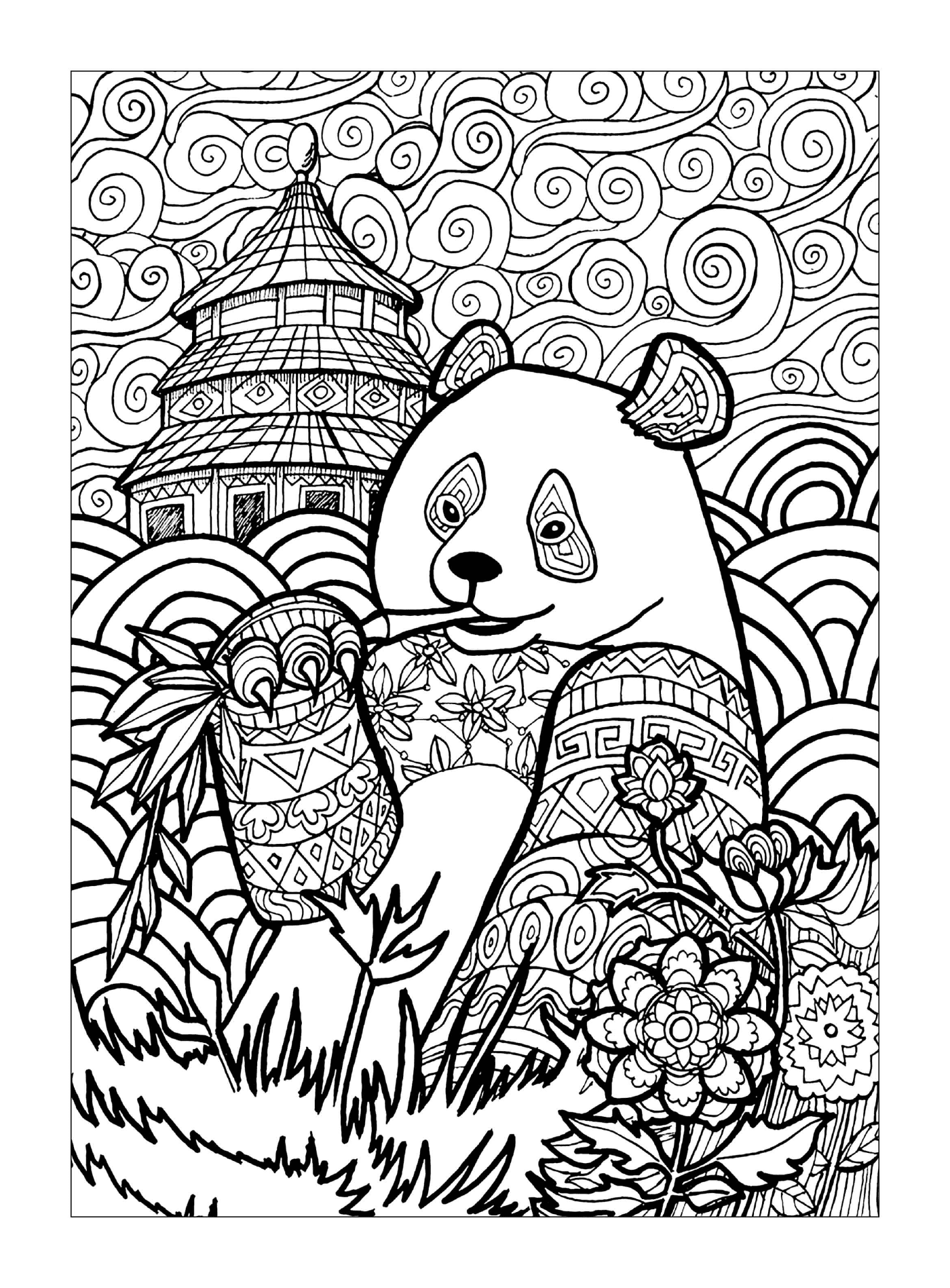  Panda and motifs in China, mandala animals 