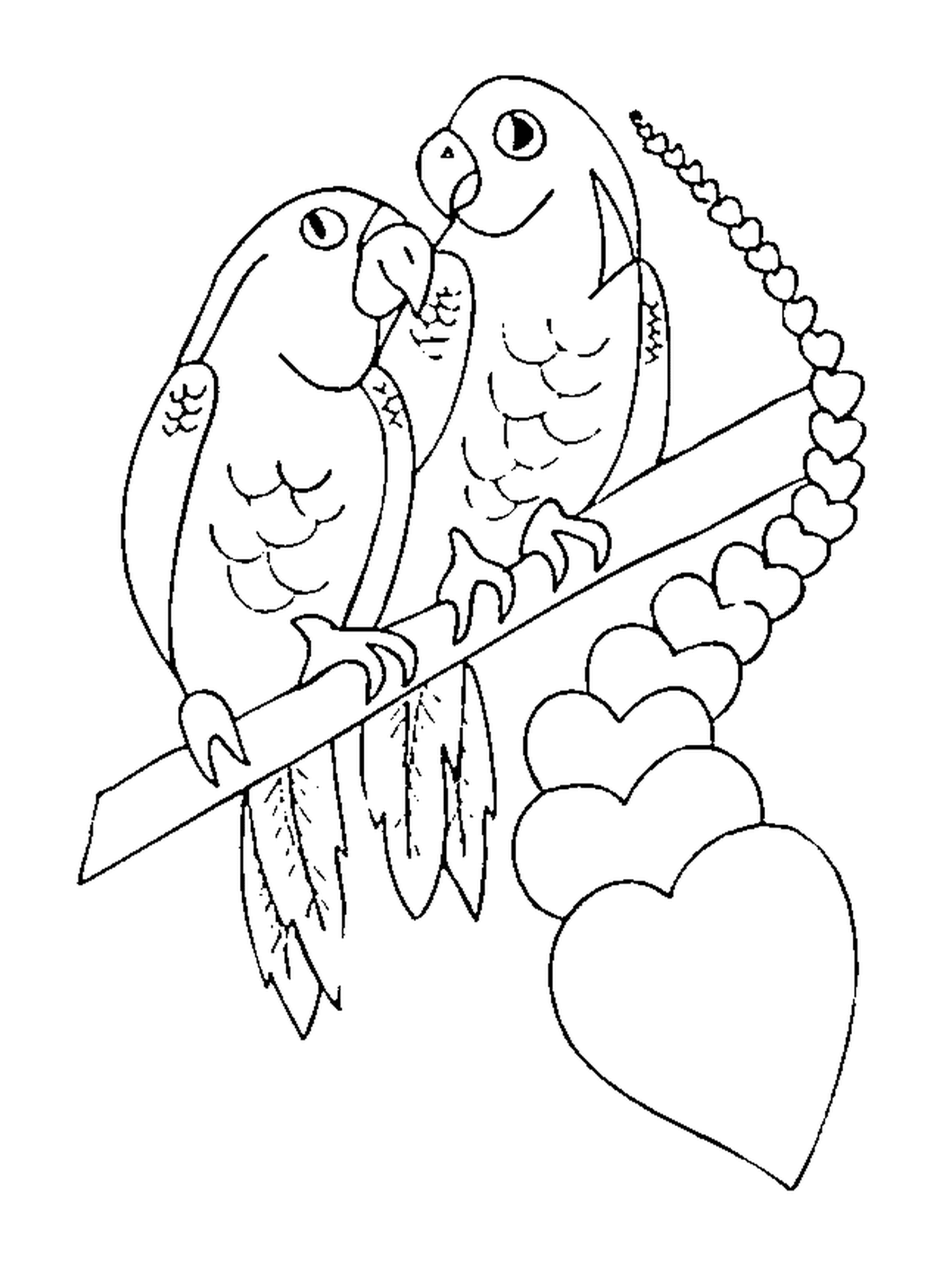  Два попугая и сердца 