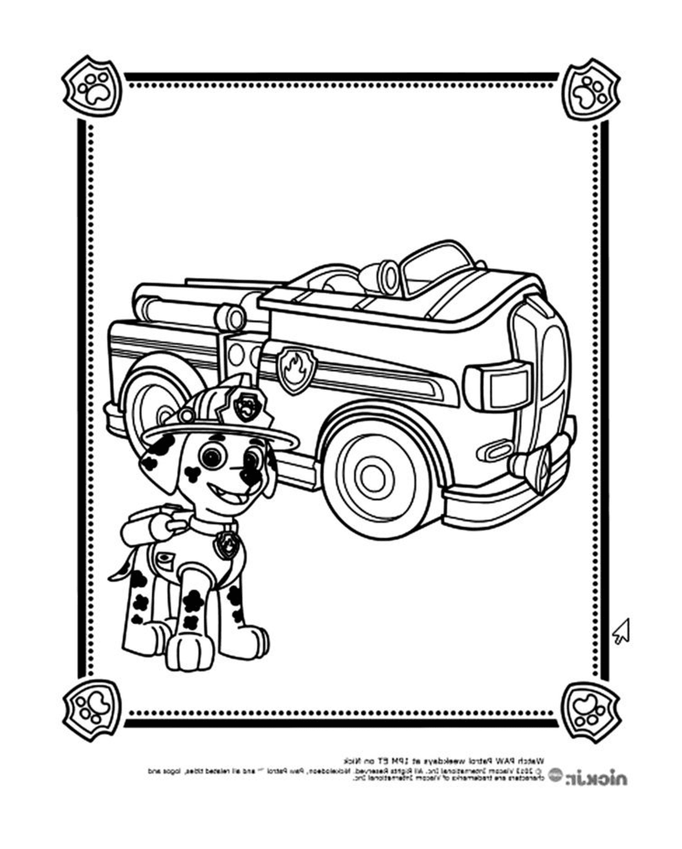  dog firefighter in front of truck pat patrol 