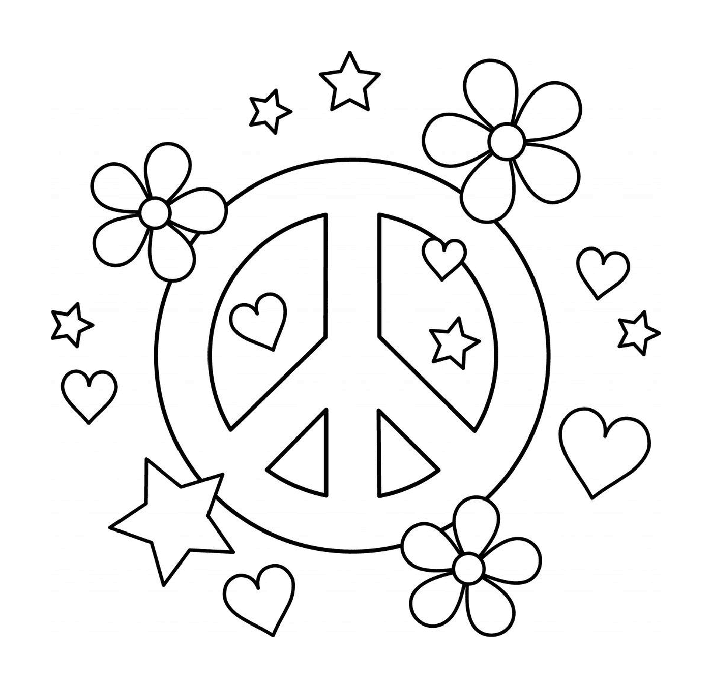  Peace symbol with hearts and flowers 