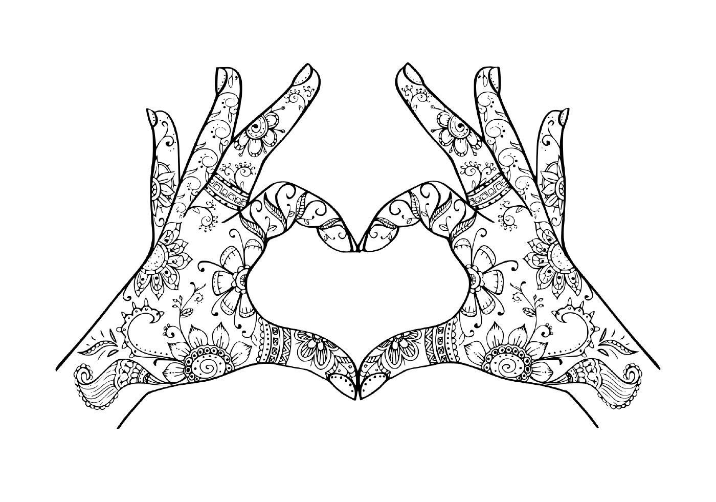  Heart-shaped zentangle hands 