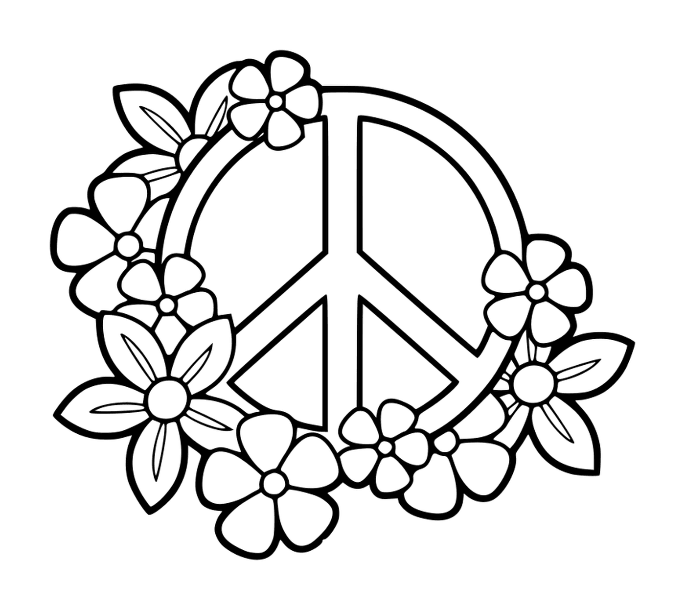  Знак мира с цветами 