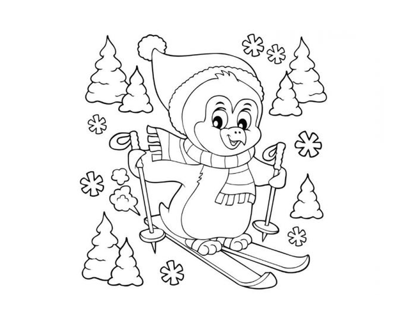  Пингвин катается на лыжах 