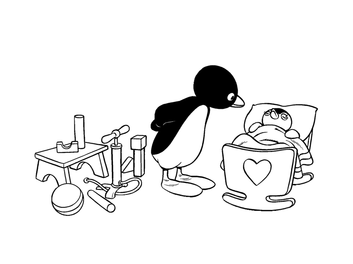  Pinguino e pinguino bambino in una ciotola 