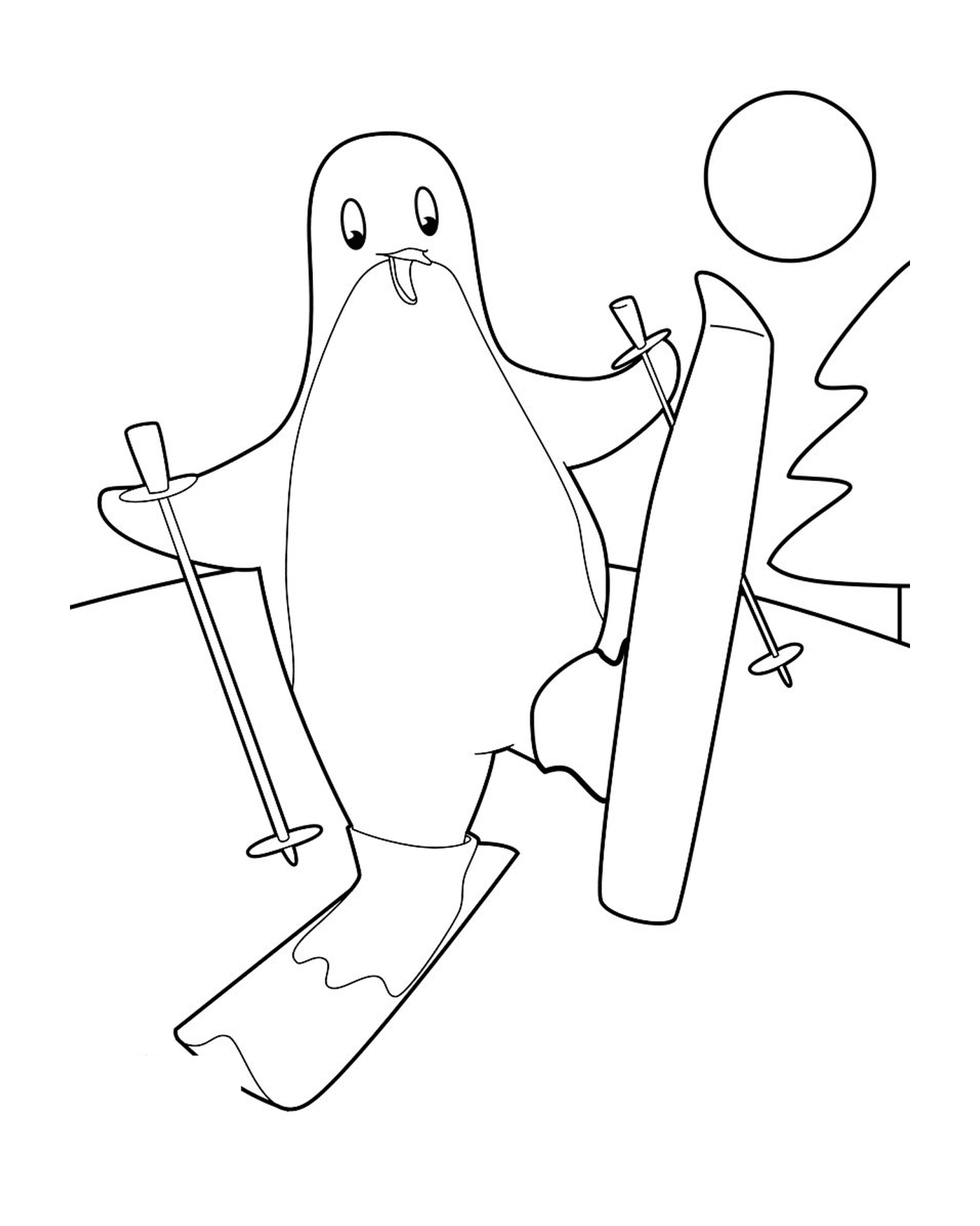  Пингвин катается на лыжах 