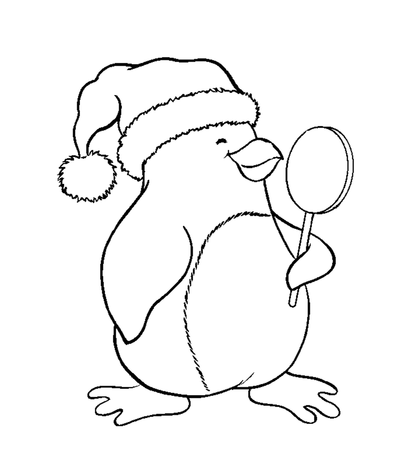  Pingüino de Navidad sosteniendo una piruleta 