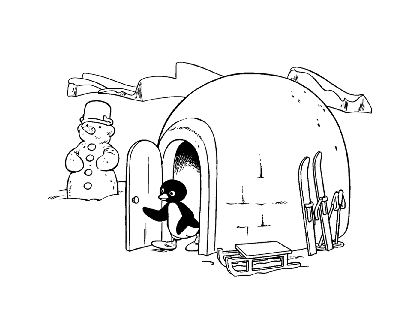  Pingu coming out of his igloo 