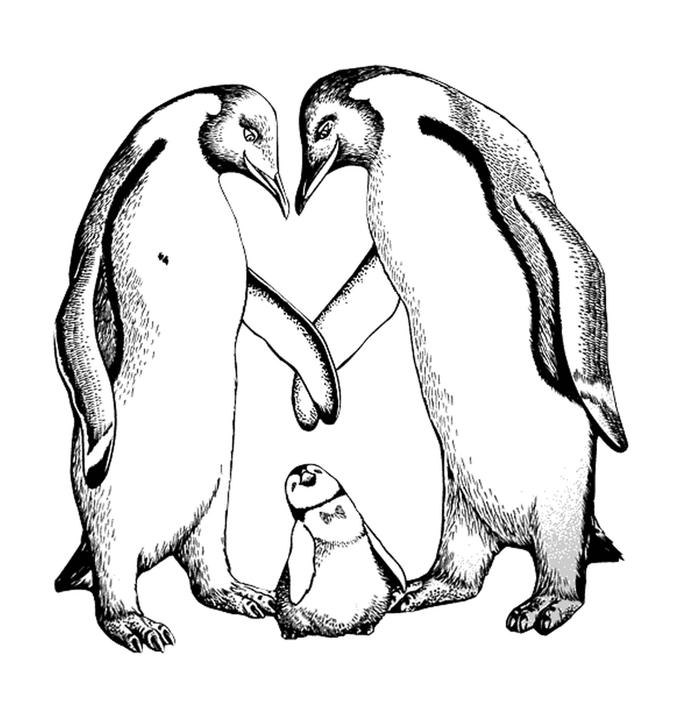  Пара пингвинов с ребенком 