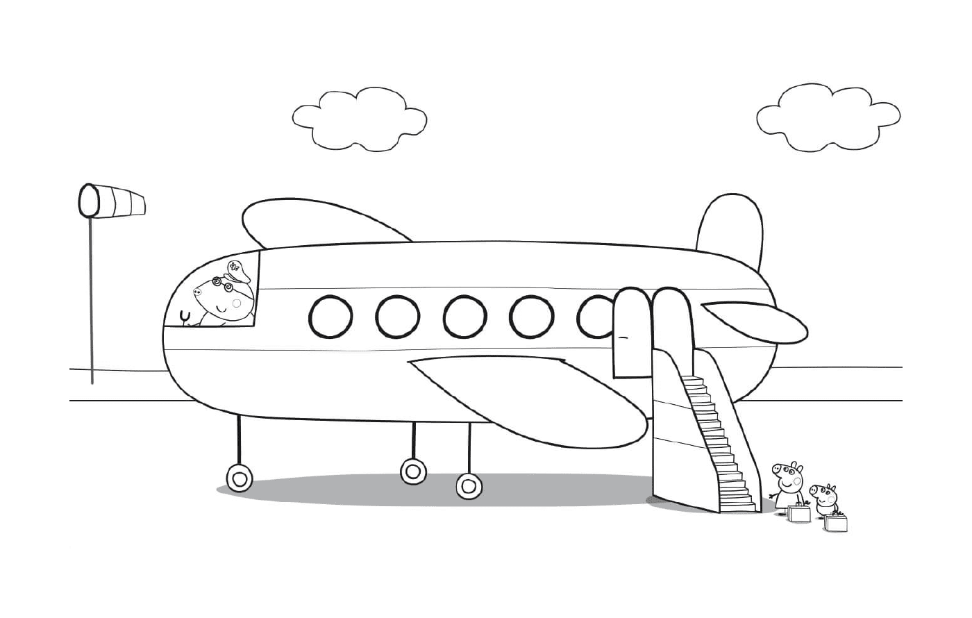  Die Familie Peppa Pig mit dem Flugzeug 