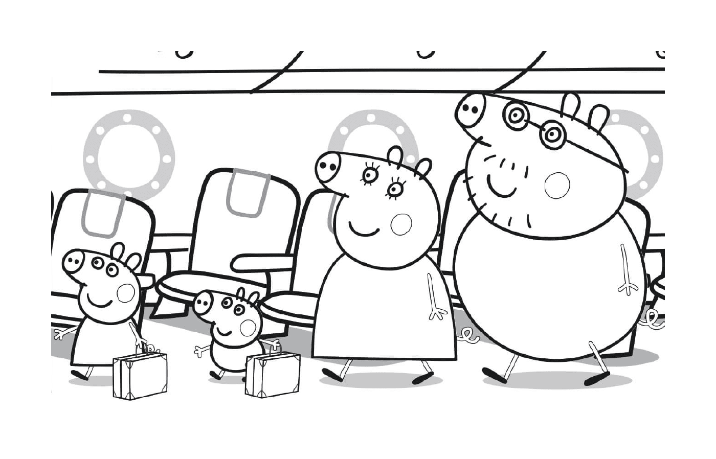  Peppa Pig und seine Familie machten sich auf den Weg zu ihren Sitzen im Flugzeug 