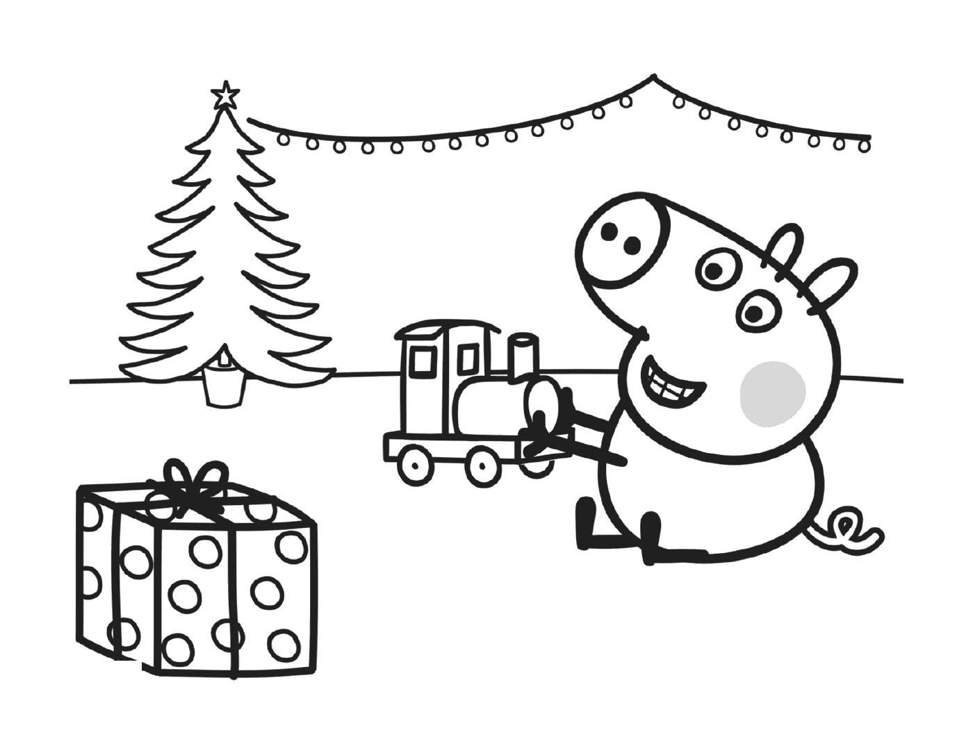  Джордж играет со своим рождественским подарком, поездом 