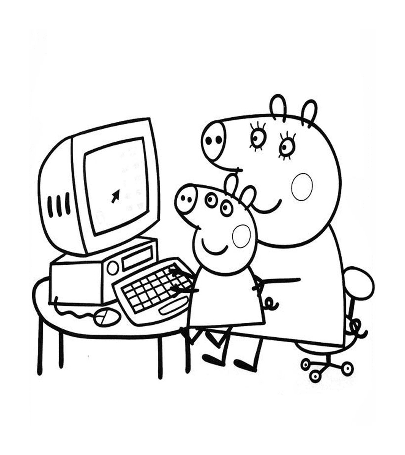  Peppa Pig und sein Vater am Computer 