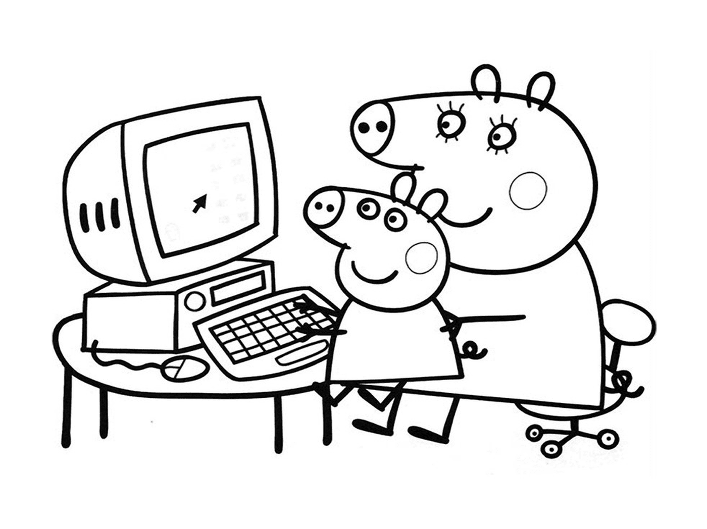  Peppa Pig und George Pig auf dem Computer 