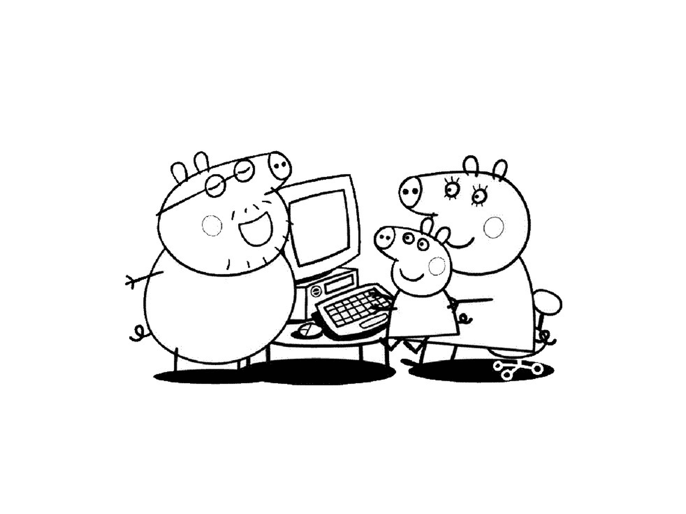  Un grupo de personajes de Peppa Pig delante de un ordenador 