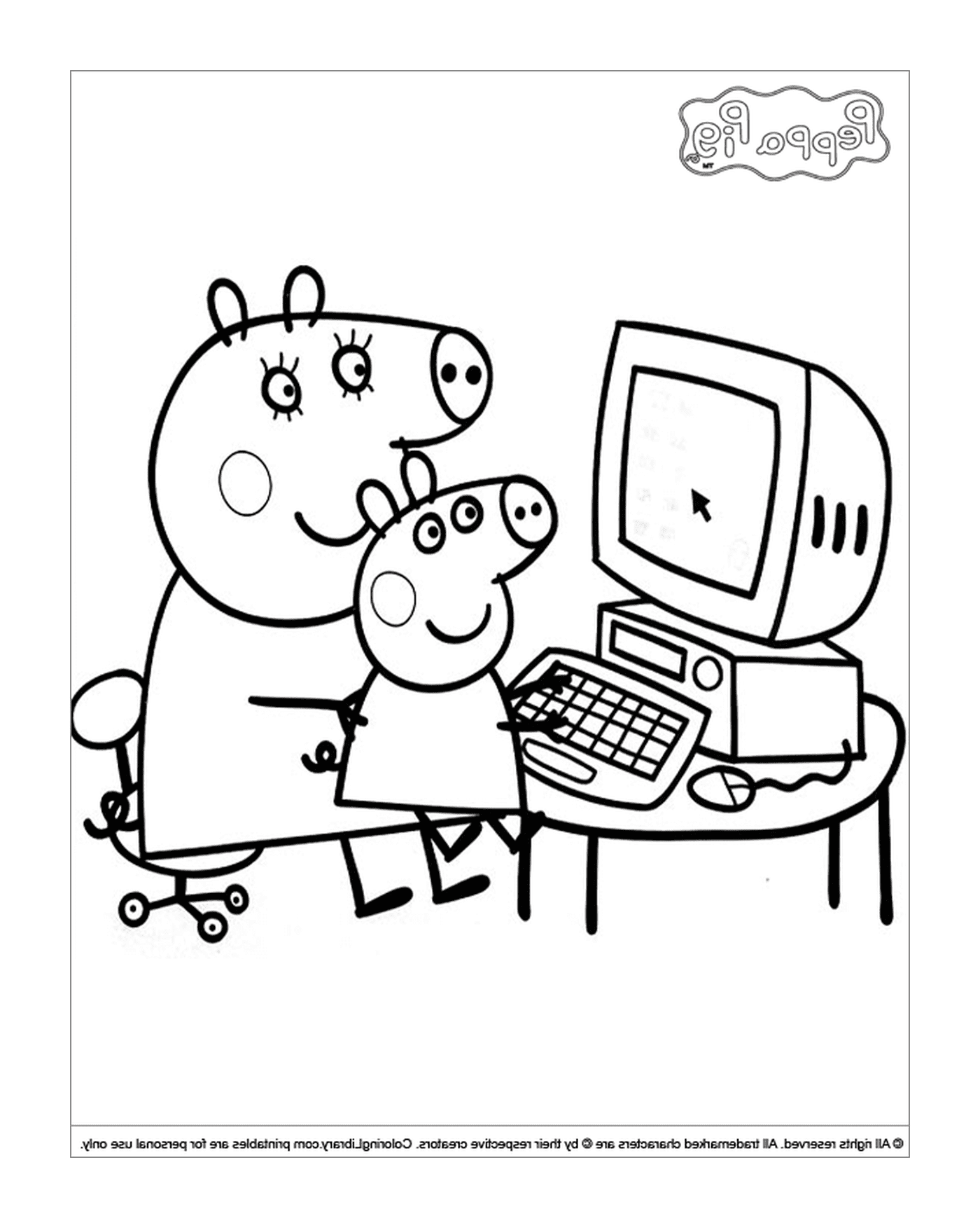  Peppa Pig and his father on the computer 