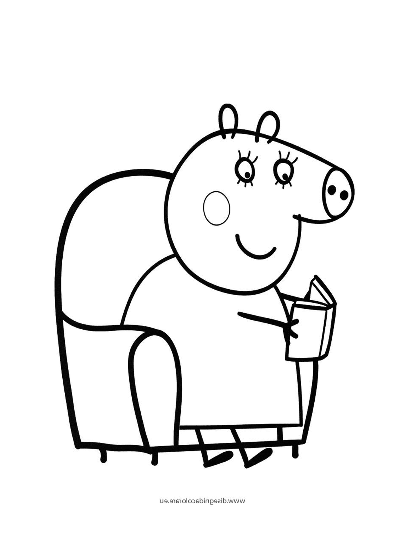  Un maiale seduto su una sedia che tiene un libro 