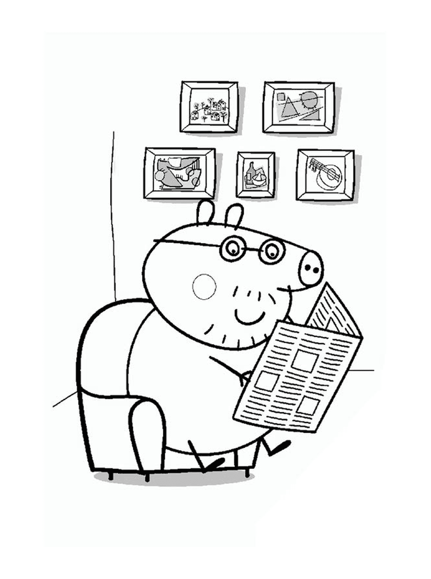  Un cerdo sentado en una silla sosteniendo un periódico 