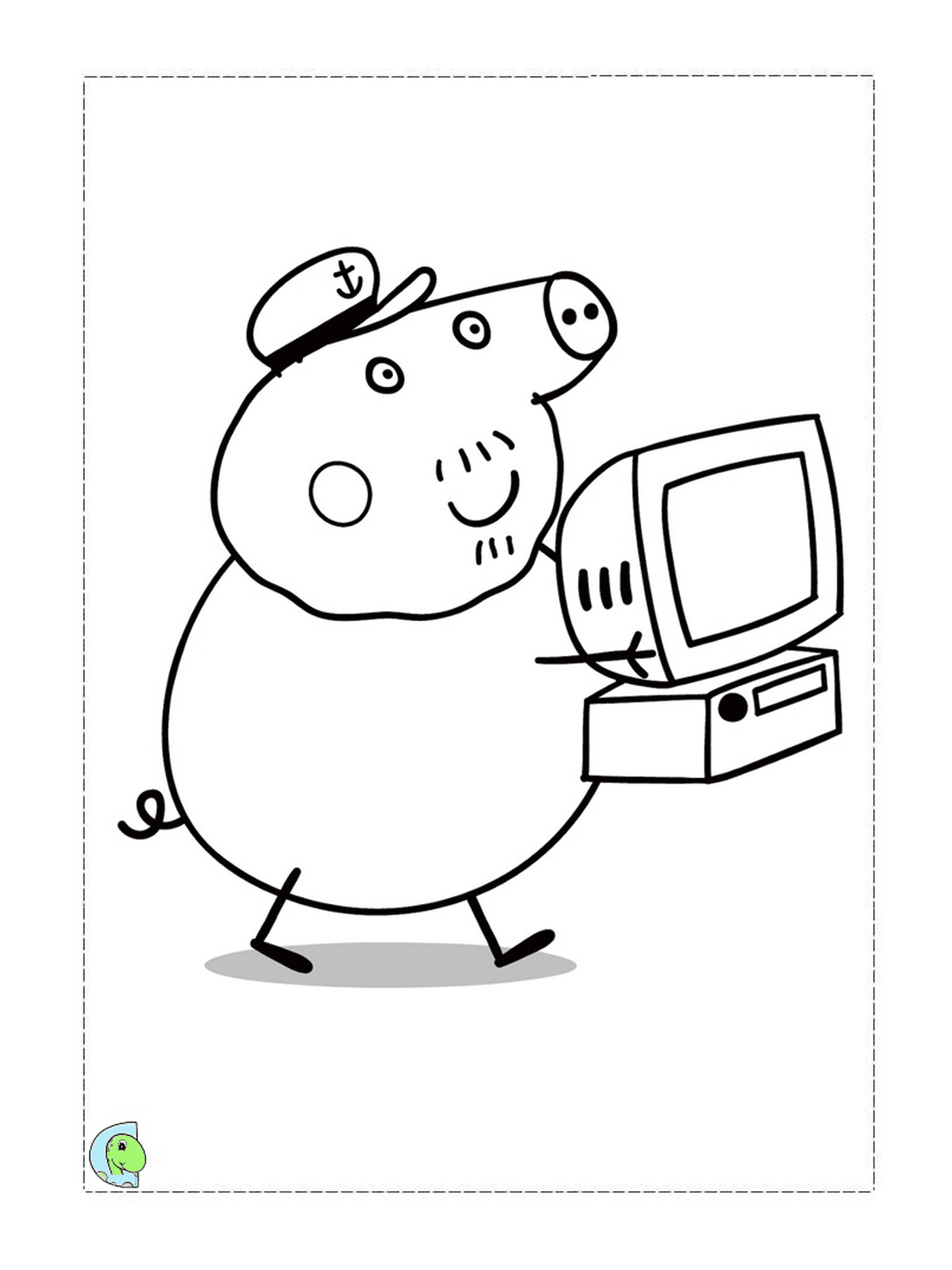  Свинья Пеппа держит компьютер 