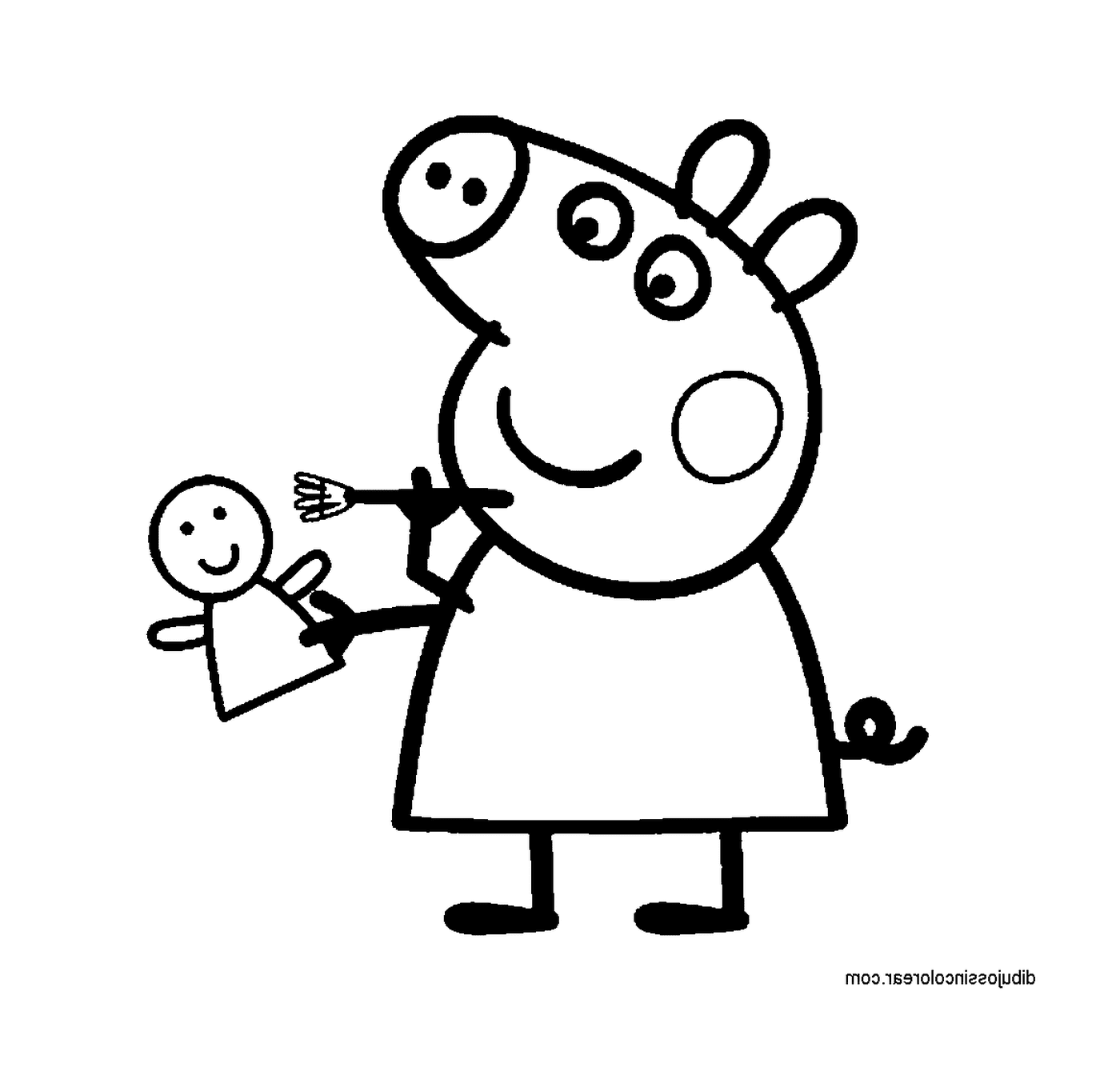  Peppa Cerdo sosteniendo una muñeca 