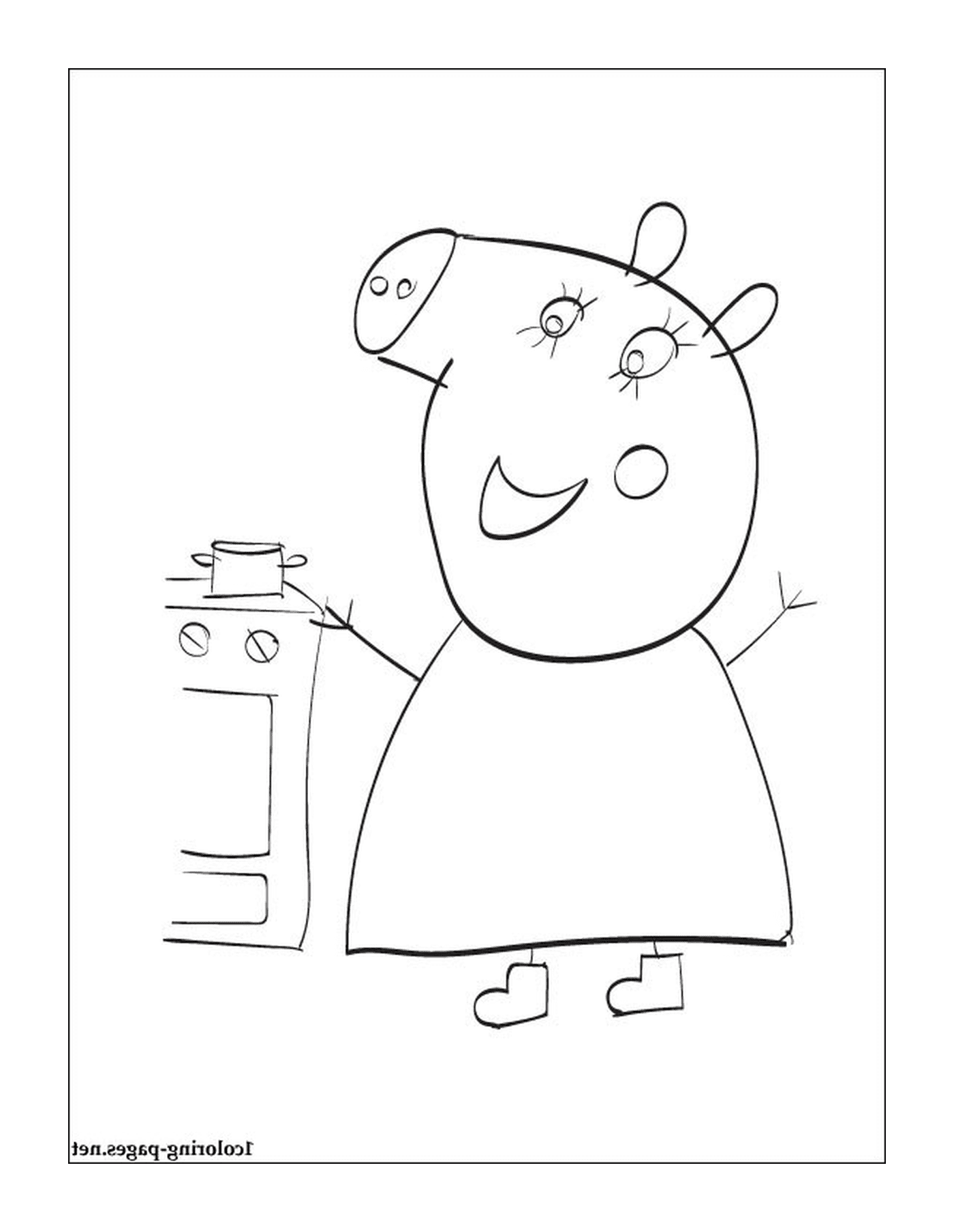  Peppa Pig che tiene una stufa 