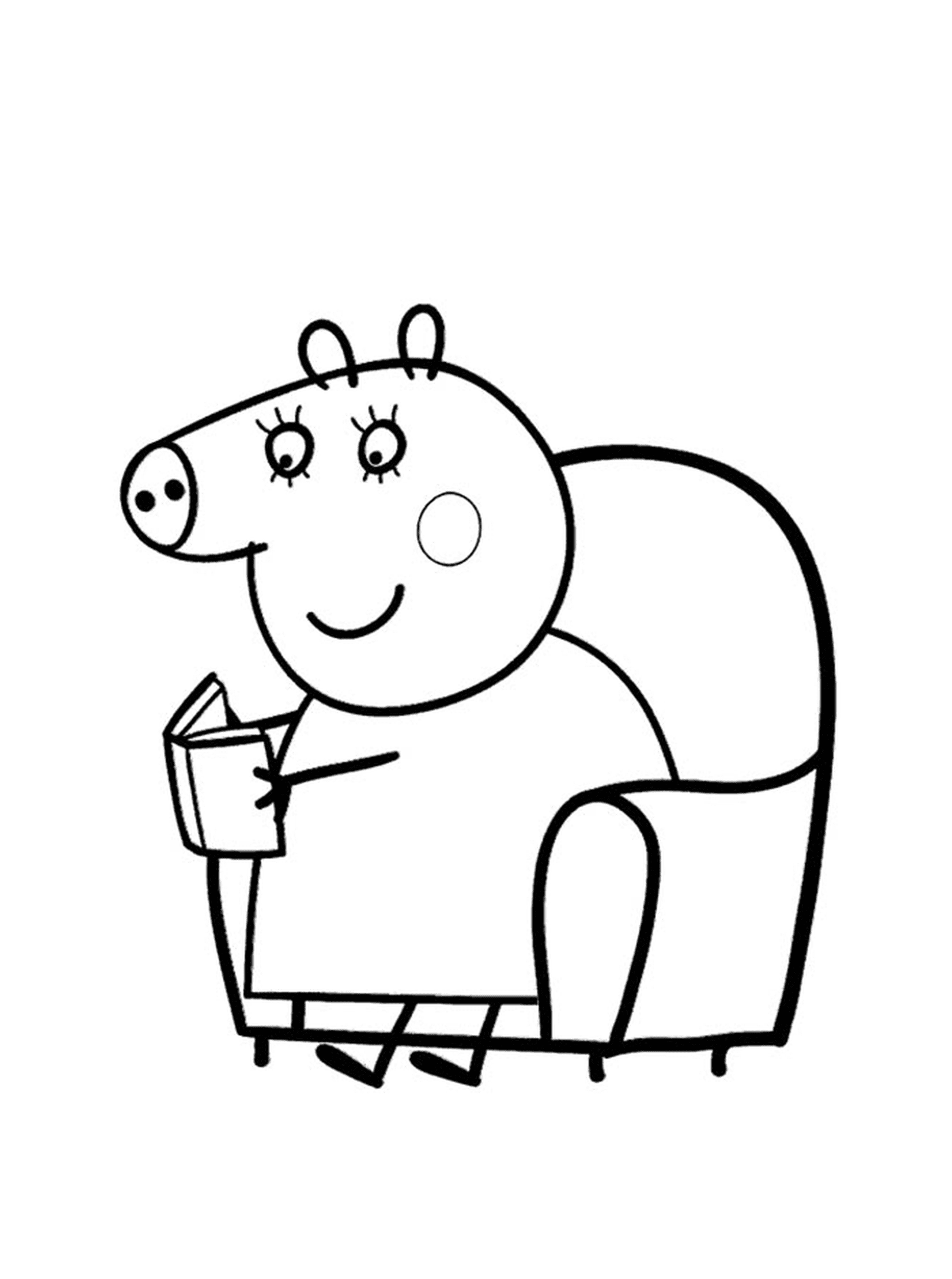  Ein Schwein, das auf einem Stuhl sitzt und ein Buch hält 