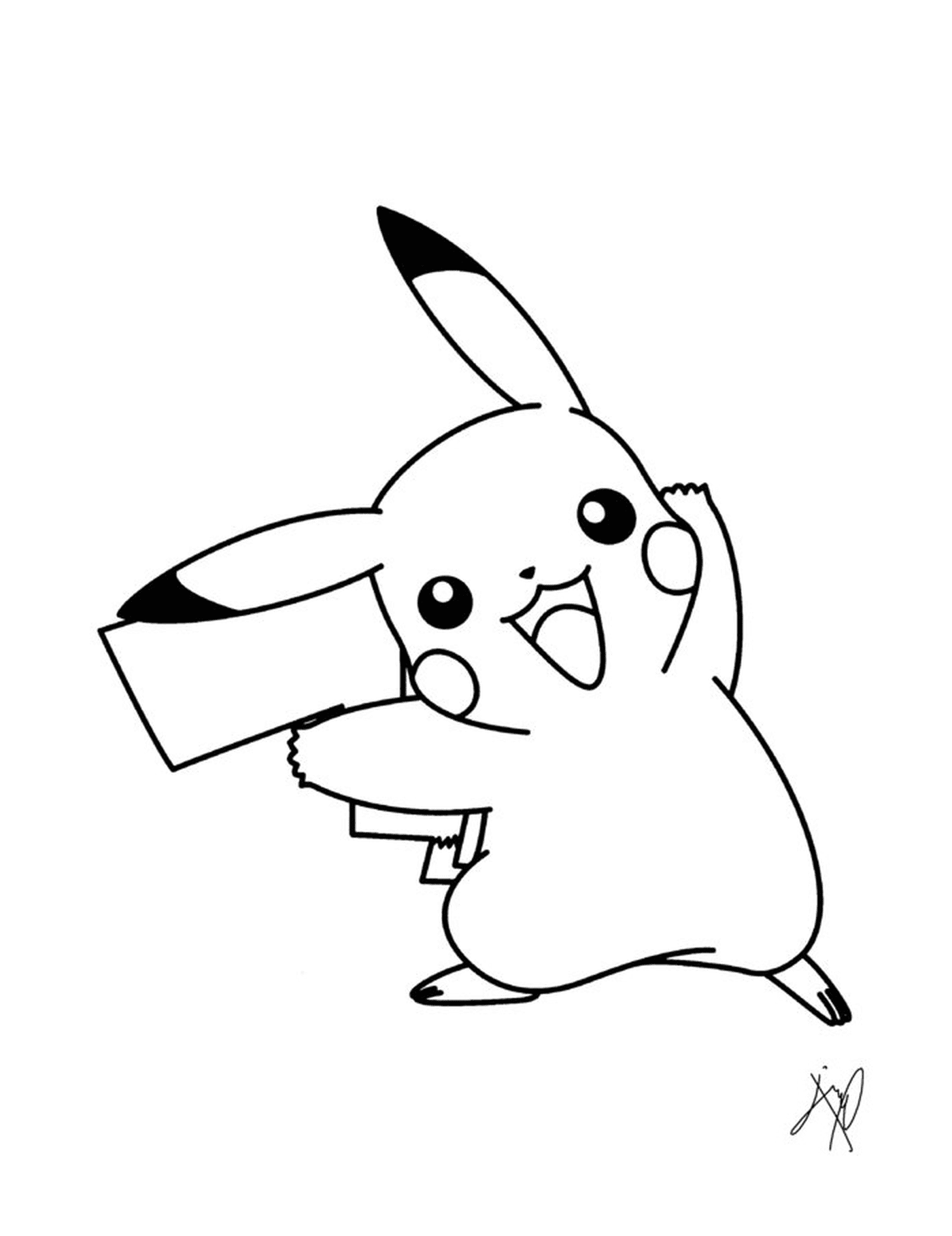  Pikachu hält ein Zeichen 