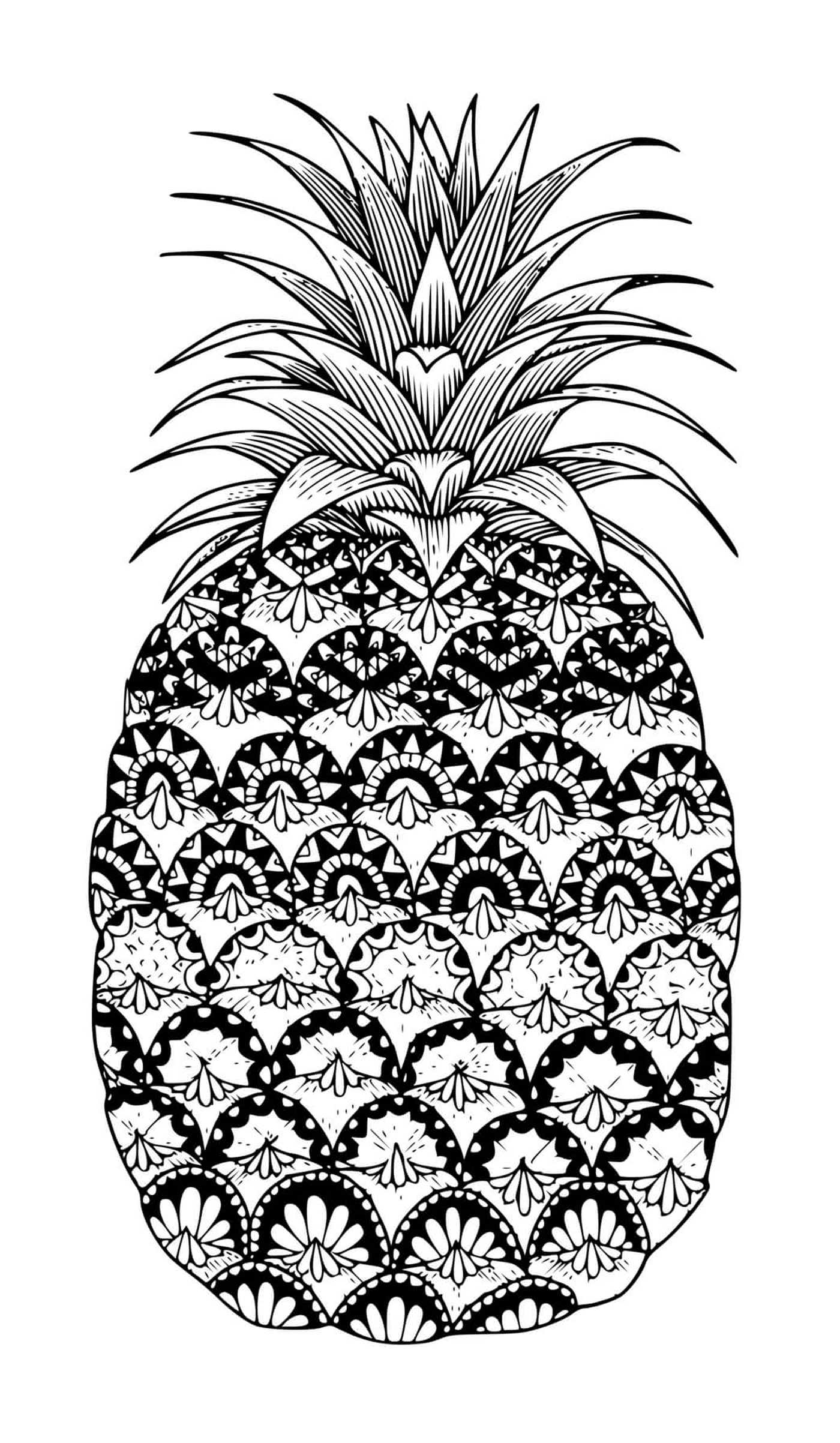 A zentangle mandala of a fruit pineapple 
