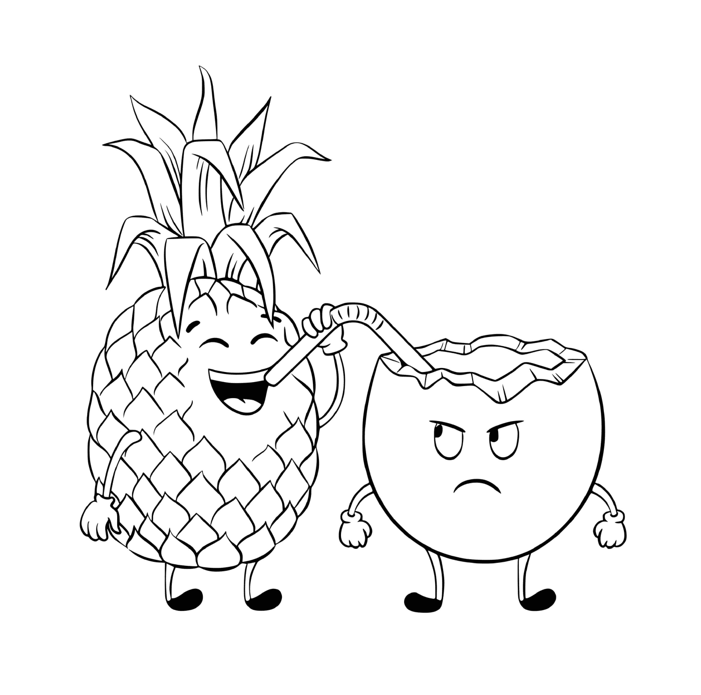  Eine Ananas, die ein Kokosgetränk trinkt 