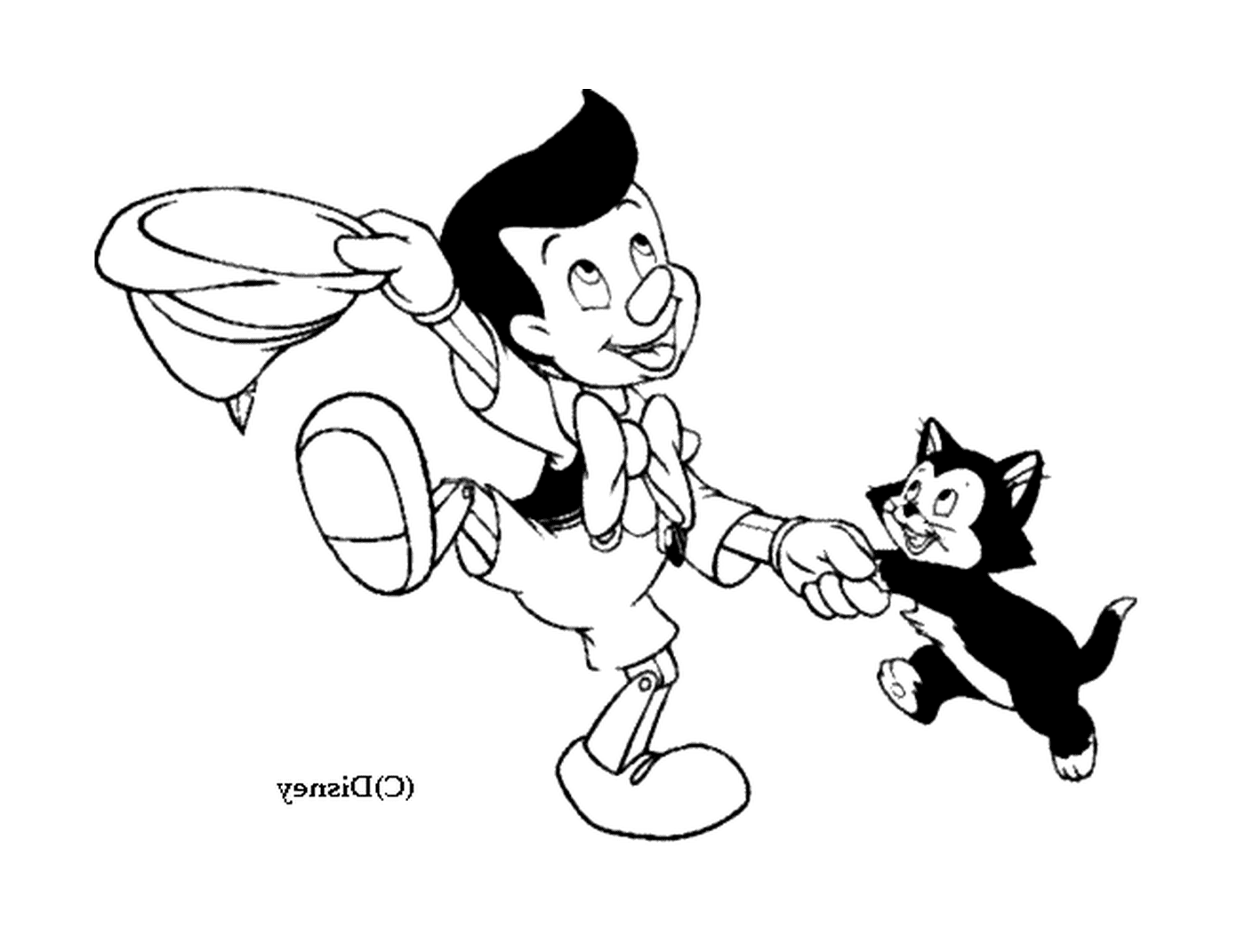  Pinocho juega con el gato 