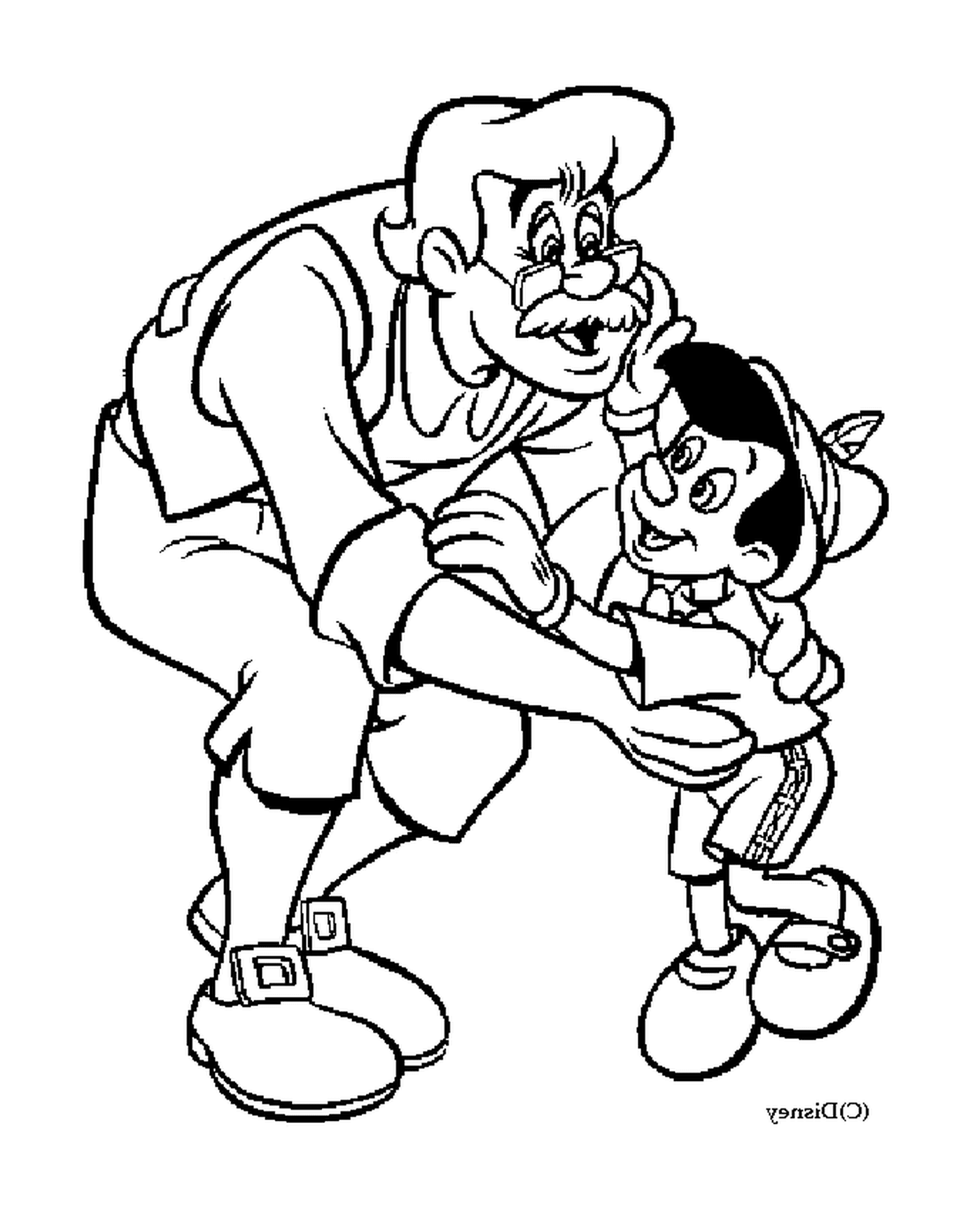 Pinocho abraza a Geppetto 