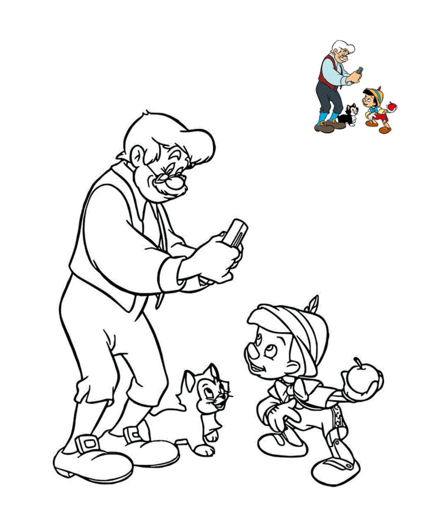  Disney Pinocho, Figaro el gato y Geppetto 