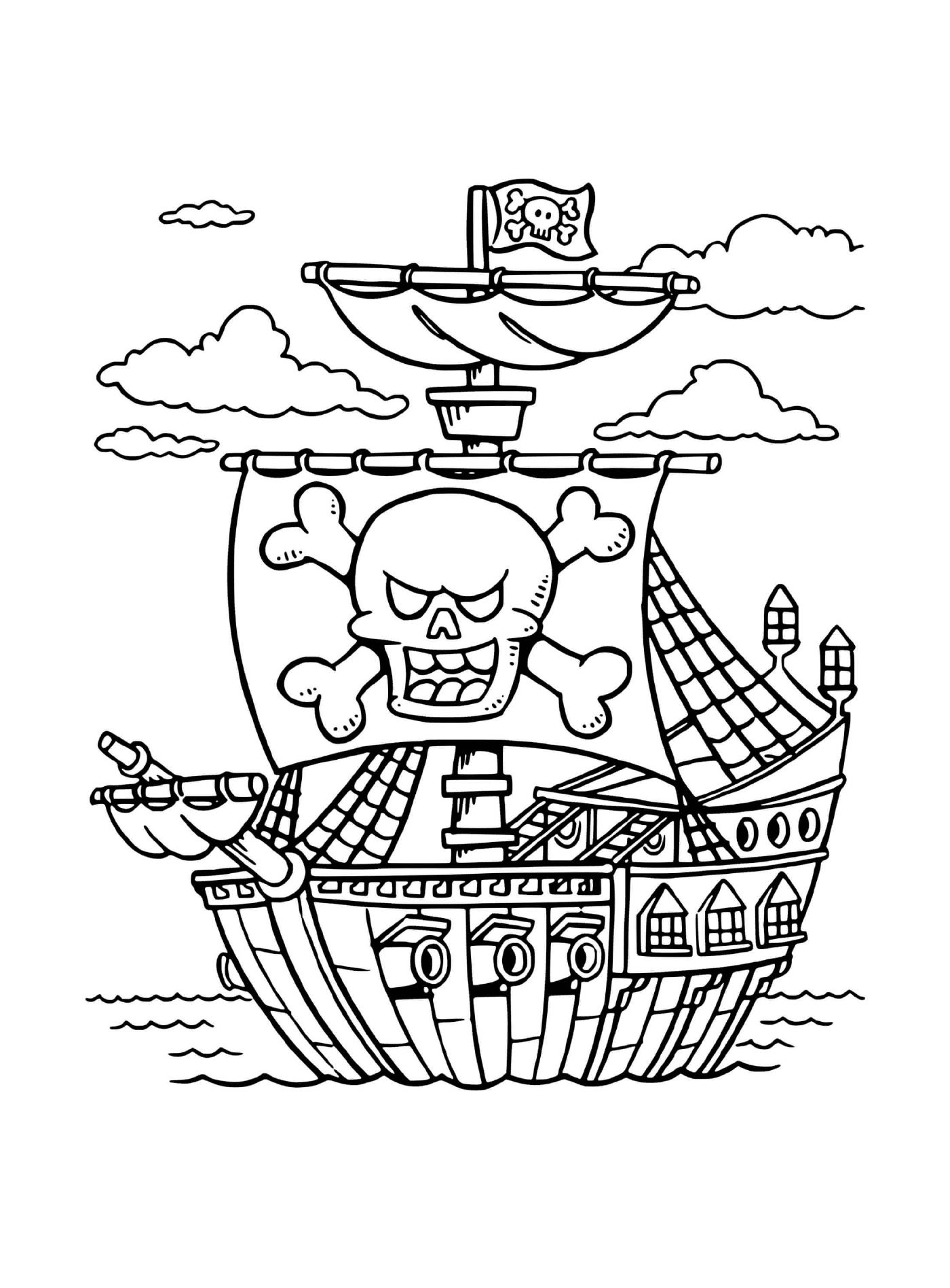  Pirate boat with scary flag 