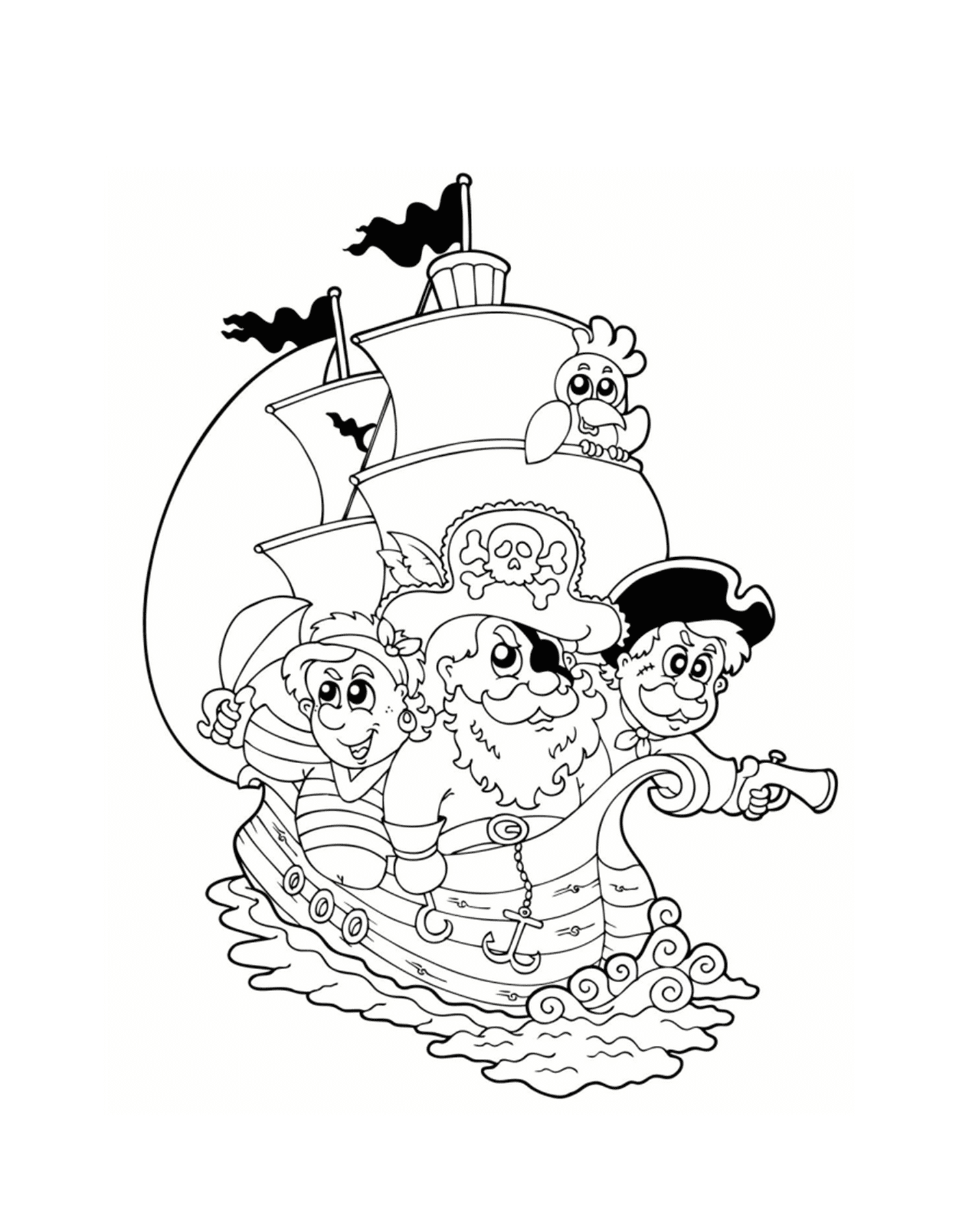  Pirates in boat, adventure at sea 