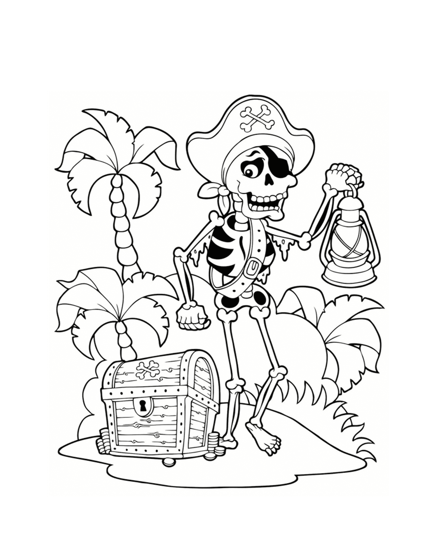  Pirate skeleton, treasure on island 