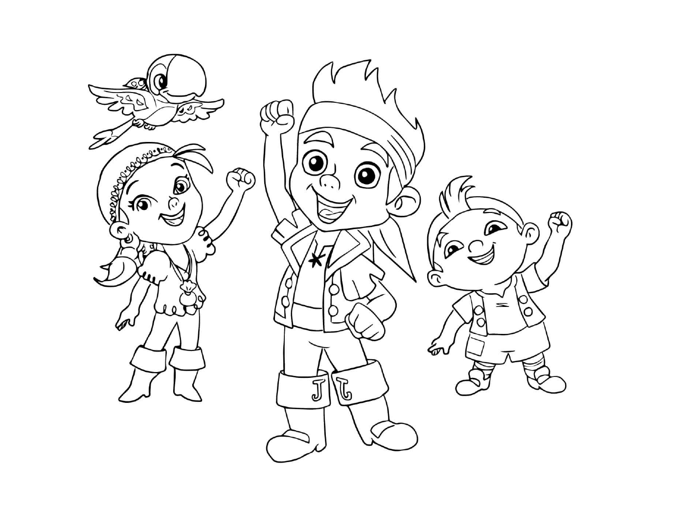  Jake, Izzy, Cubby and Skully, child pirates 