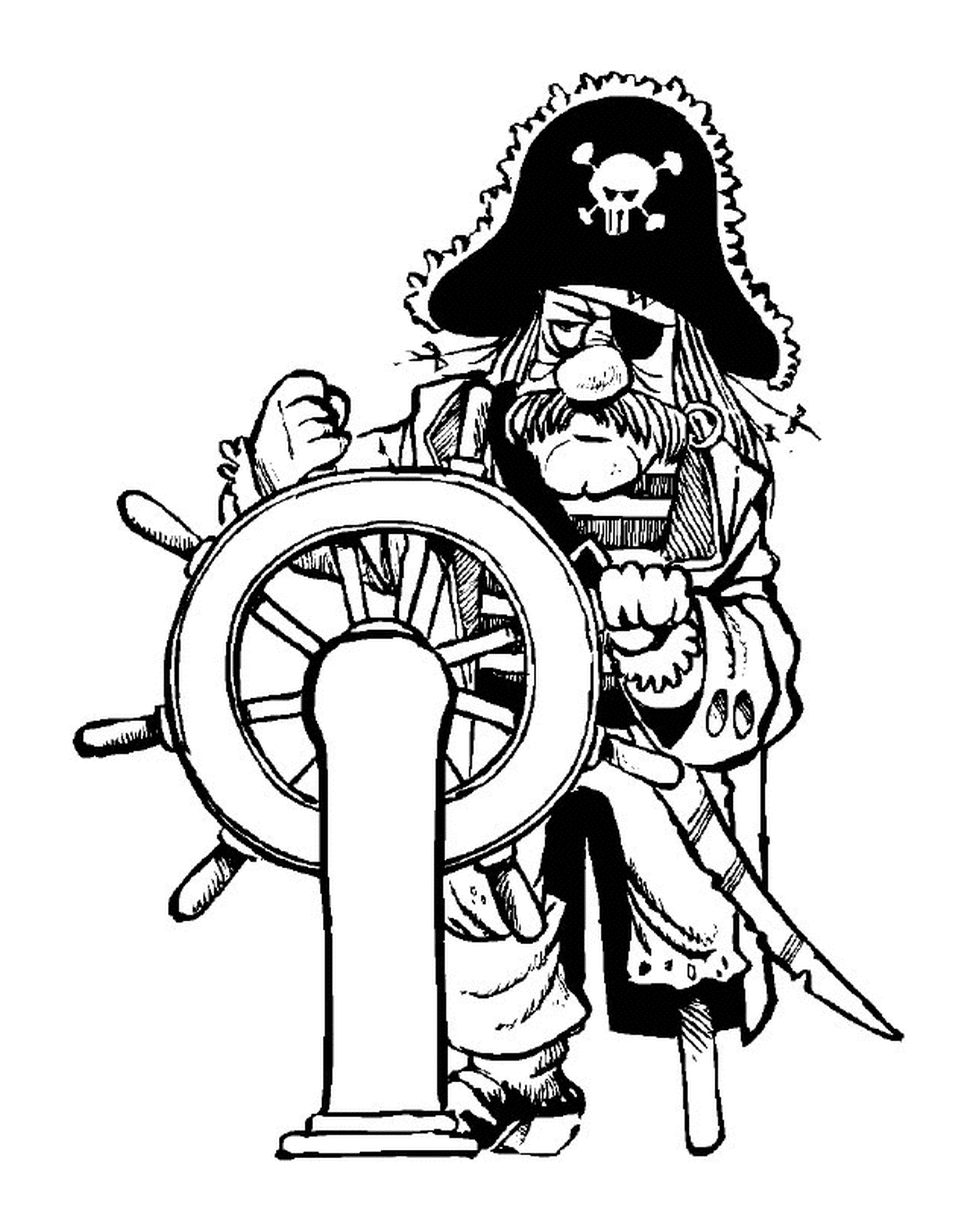  The pirate captain at the helm 