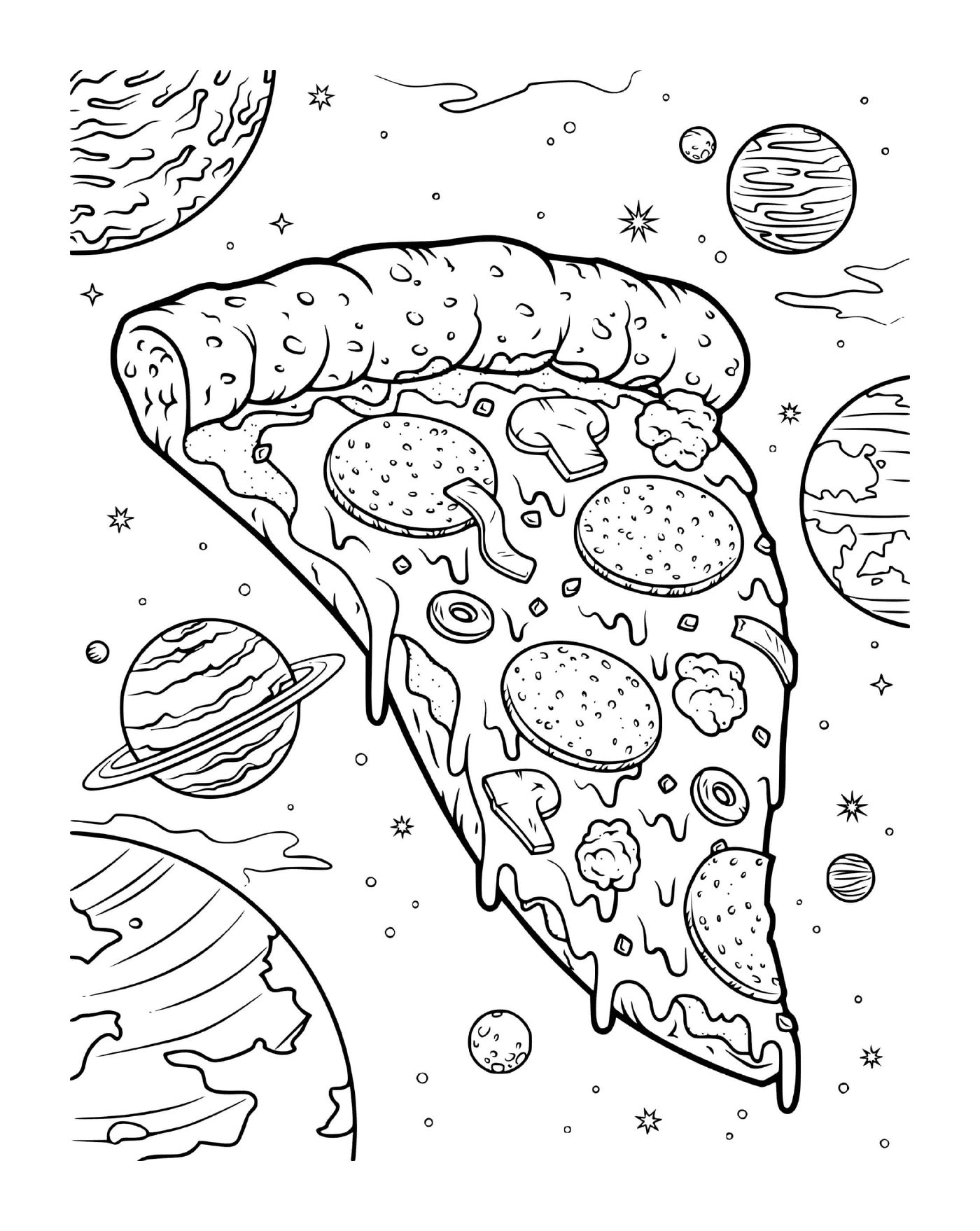  A cheese mushroom pizza in space 