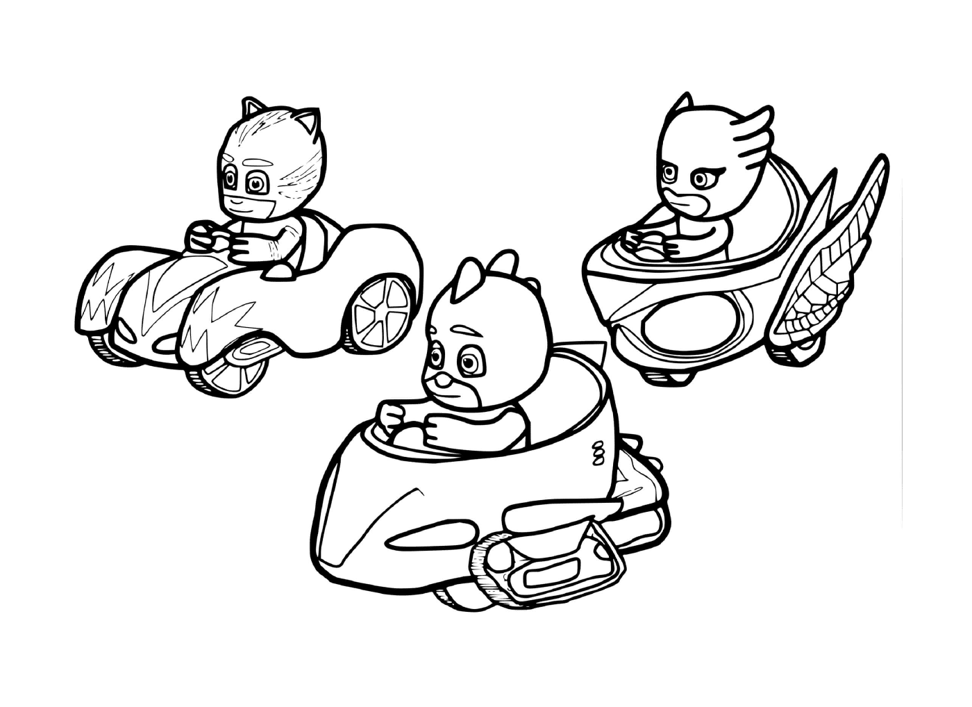  Tres personajes en un coche 