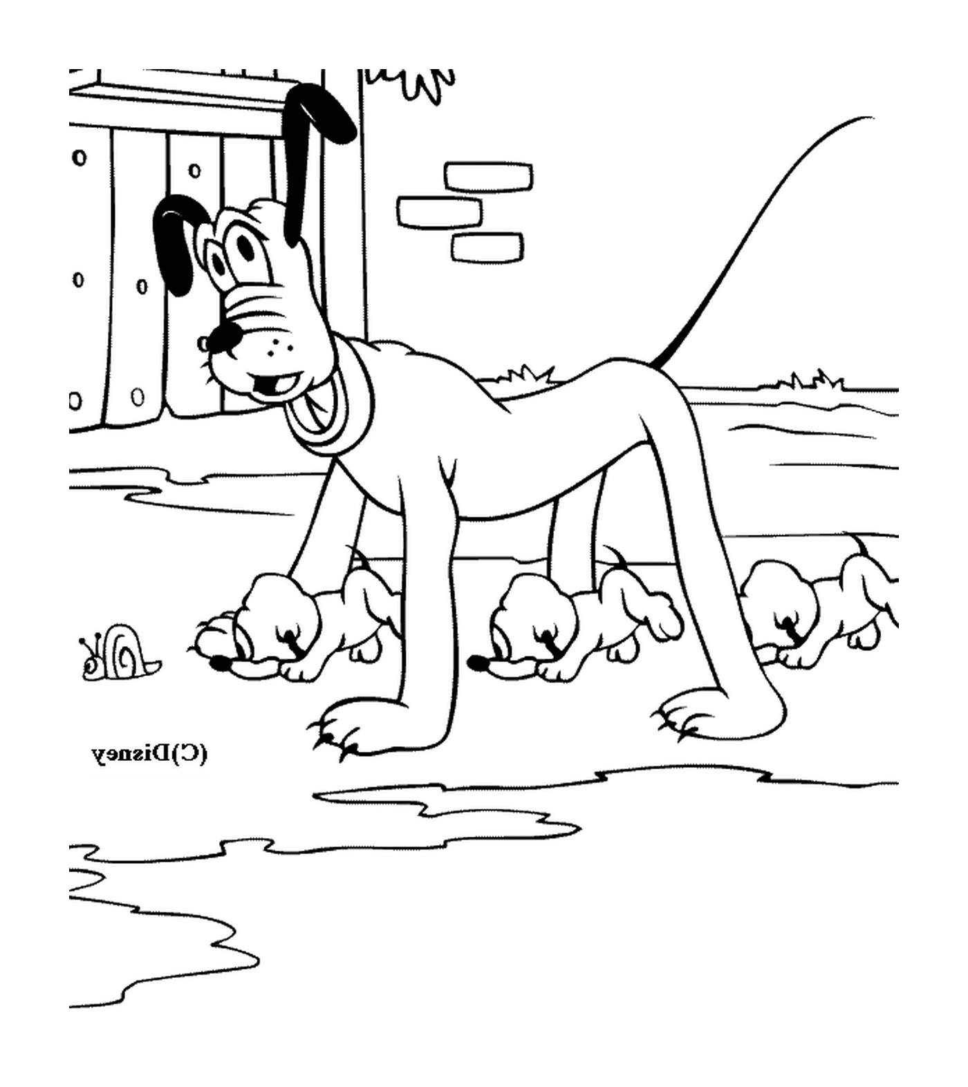  Собака стоит перед мусором щенков 