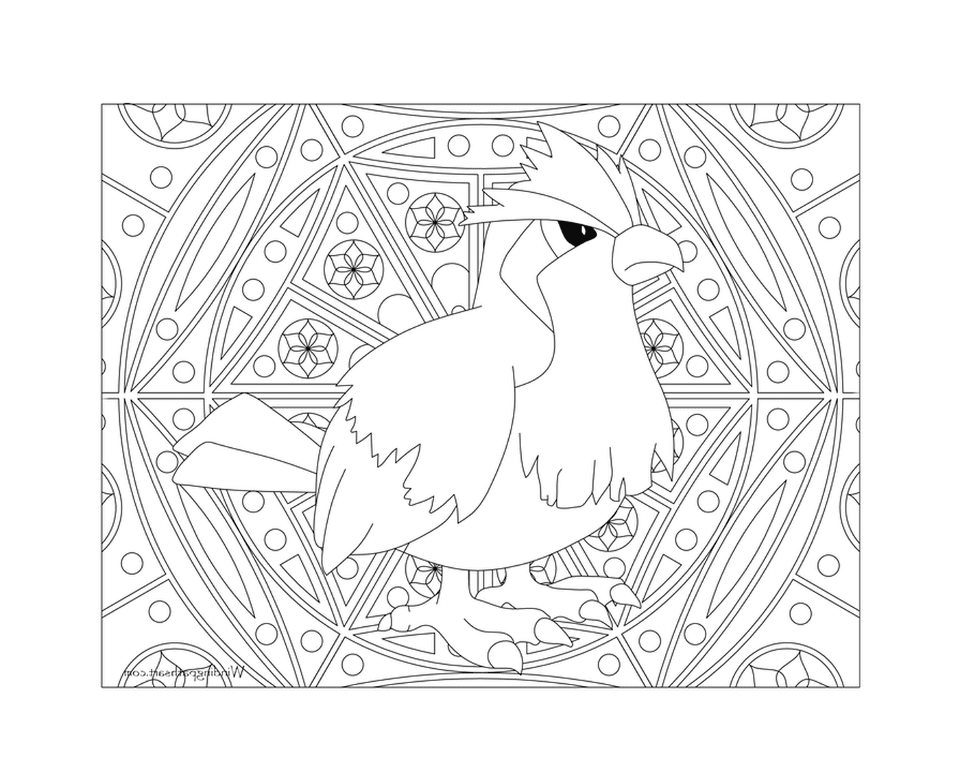  Ein erwachsener Vogel auf einem Mandala-Hintergrund 