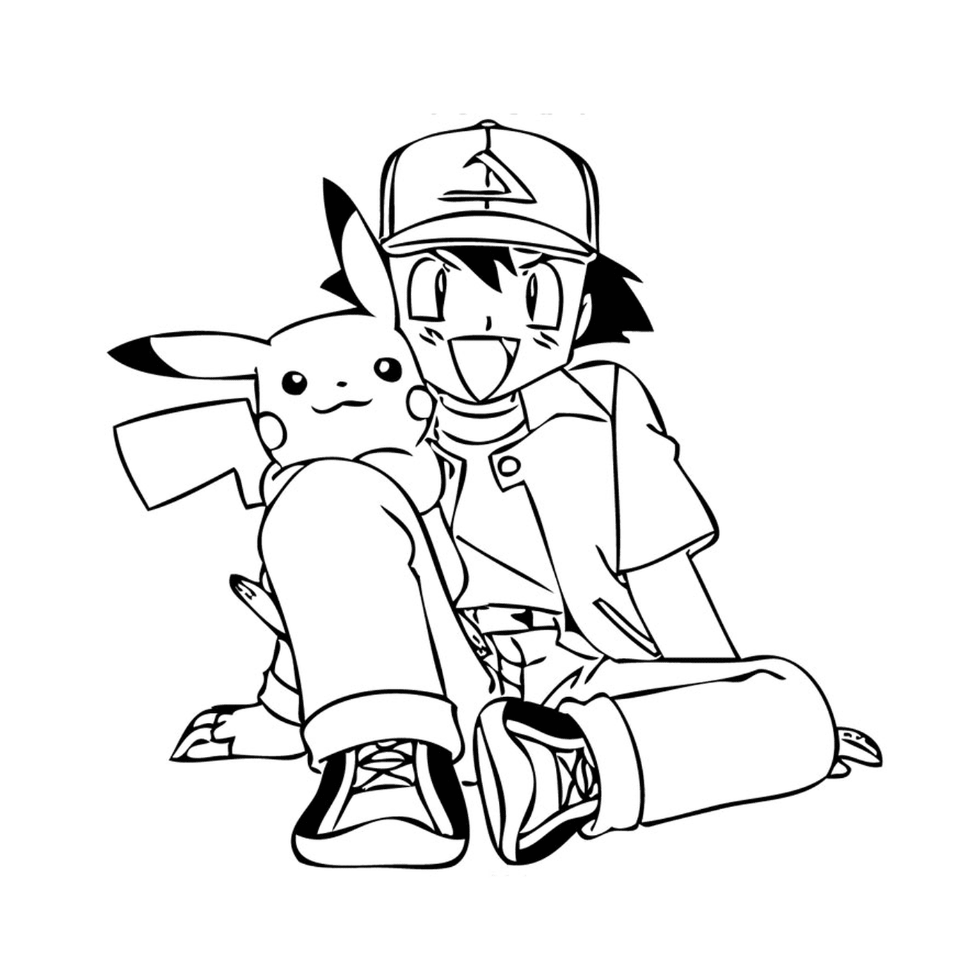  Eine Person, die mit einem Pikachu auf dem Boden sitzt 