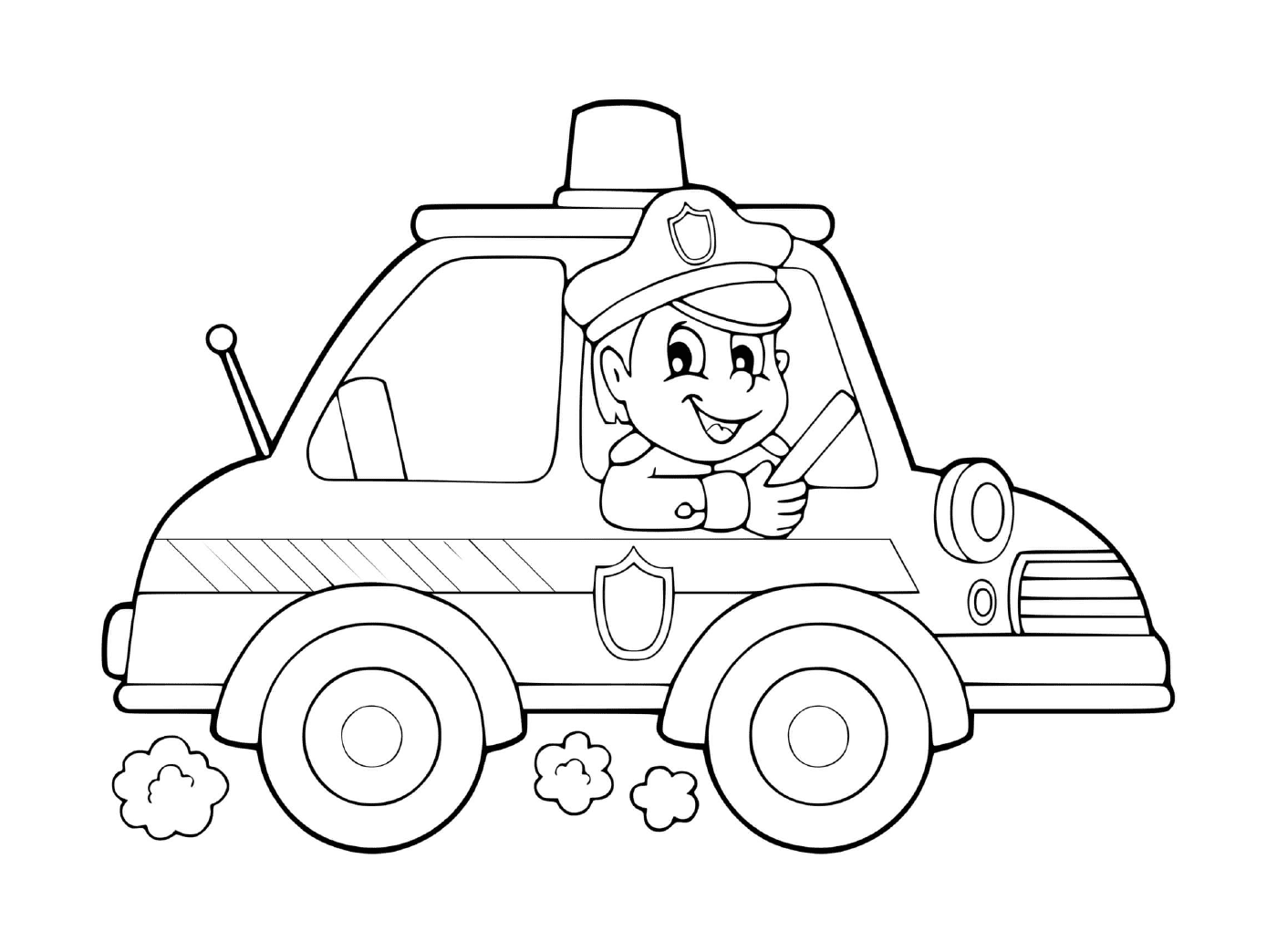  Poliziotto conducente, auto di pattuglia 