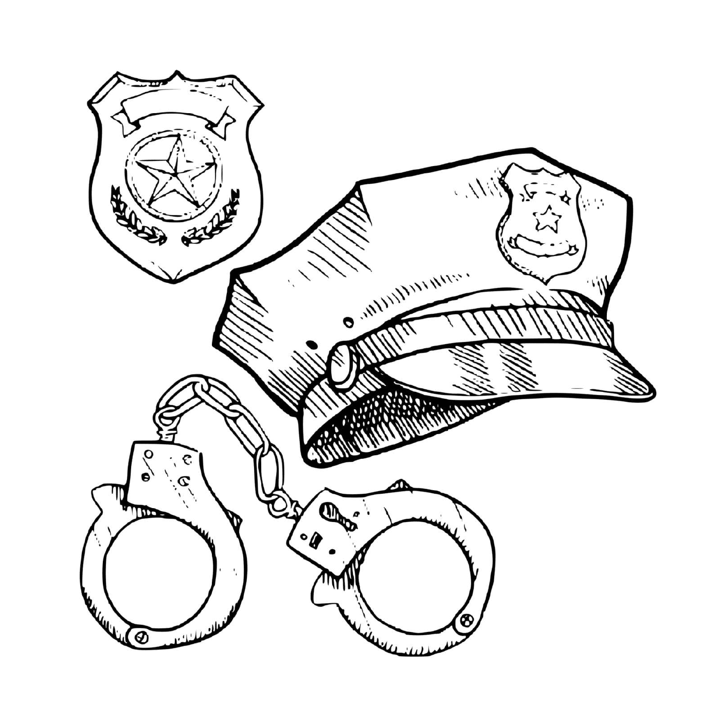  Polizeiausrüstung: Mütze, Handschellen 